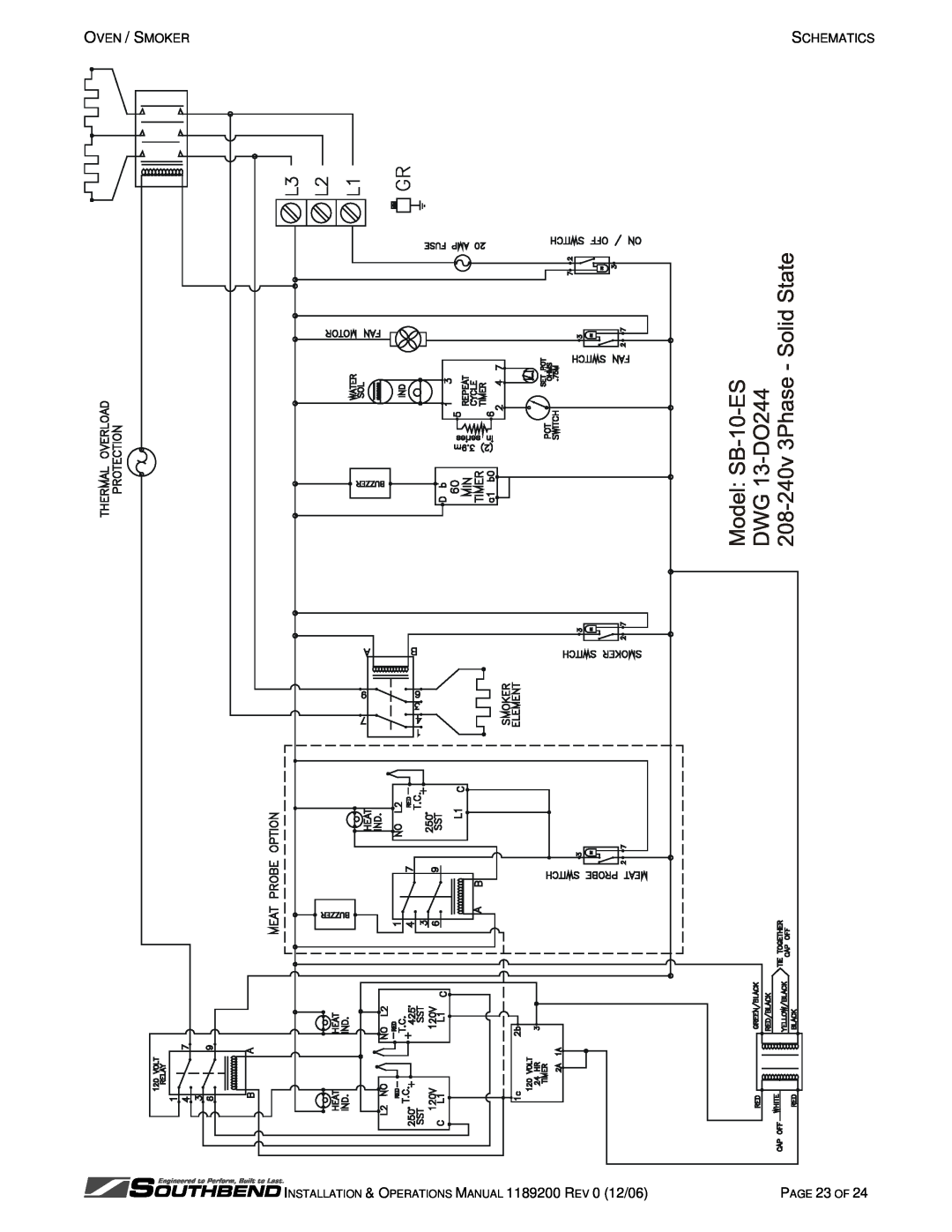 Southbend SB-5-ES, SB-10-ES Oven / Smoker, Schematics, INSTALLATION & OPERATIONS MANUAL 1189200 REV 0 12/06, PAGE 23 OF 