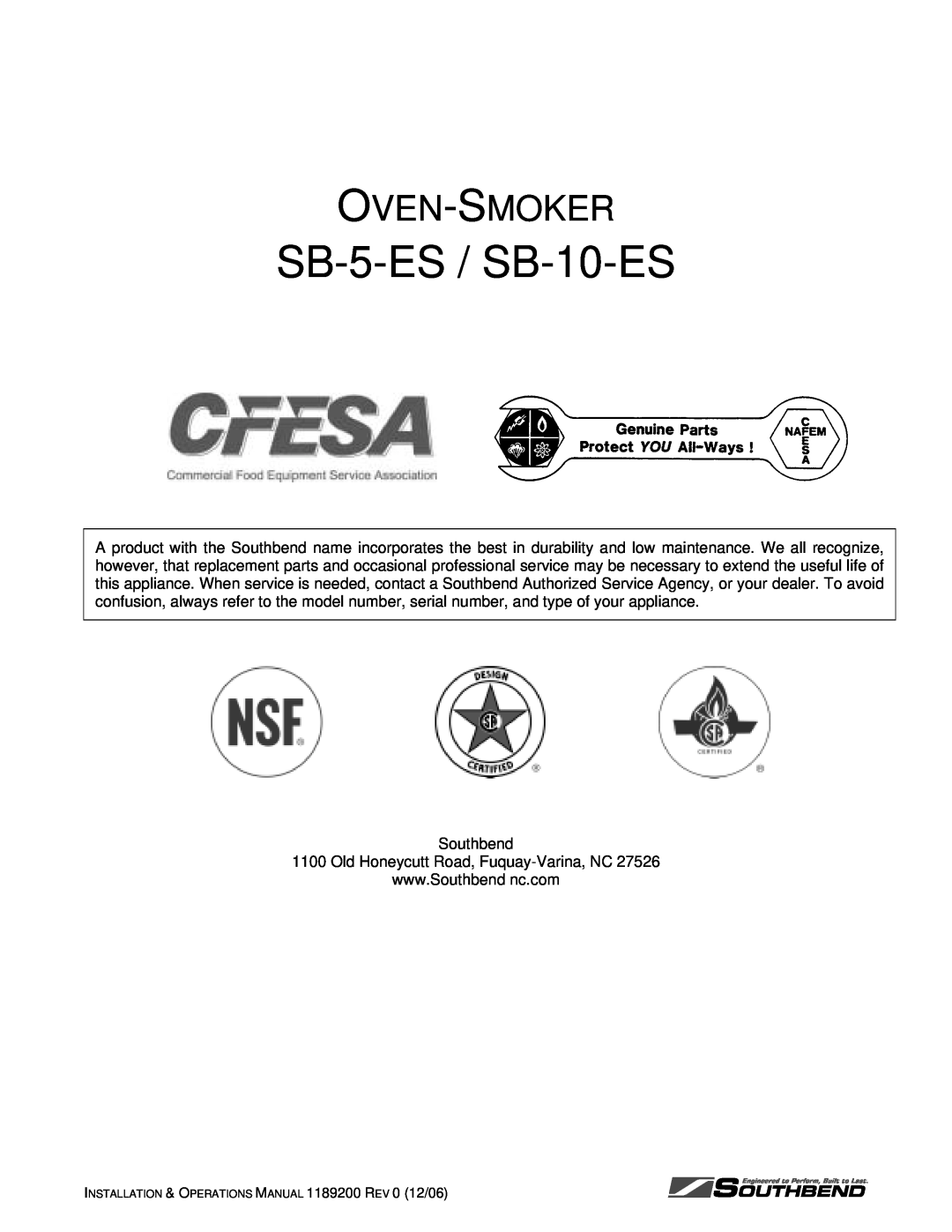 Southbend manual SB-5-ES / SB-10-ES, Oven-Smoker 