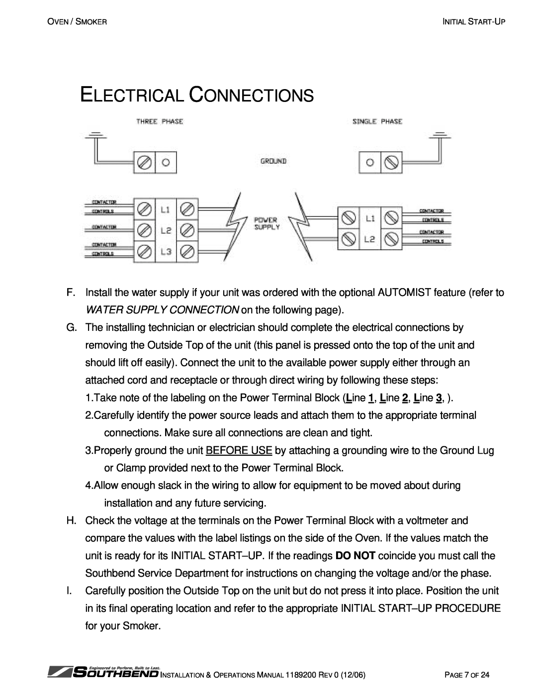 Southbend SB-5-ES, SB-10-ES manual Electrical Connections 