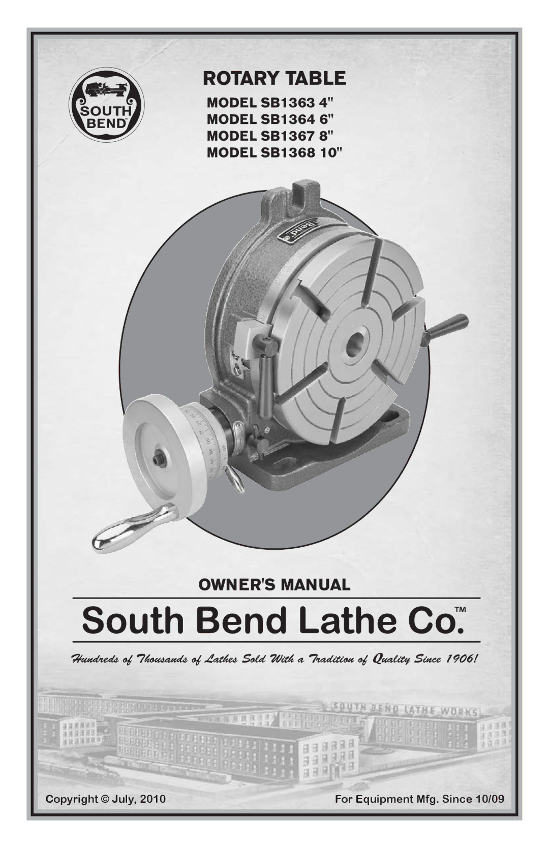 Southbend 1368, SB owner manual Rotary Table 