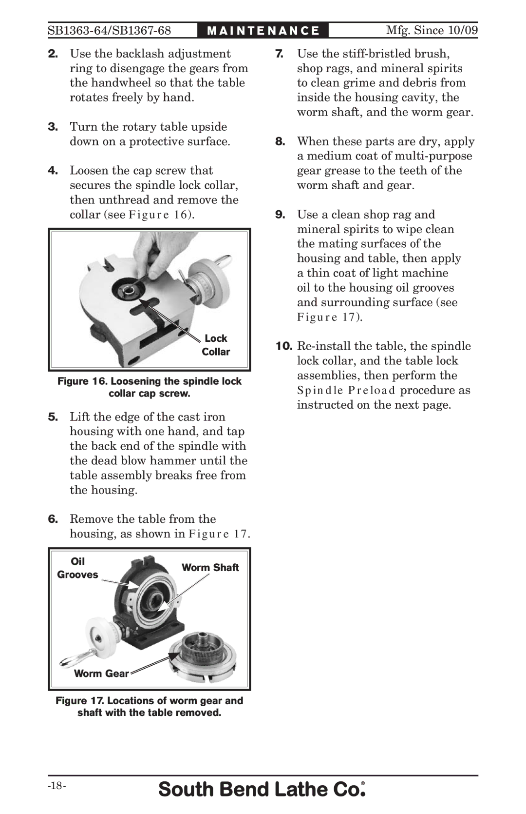 Southbend SB, 1368 owner manual Loosening the spindle lock Collar cap screw 