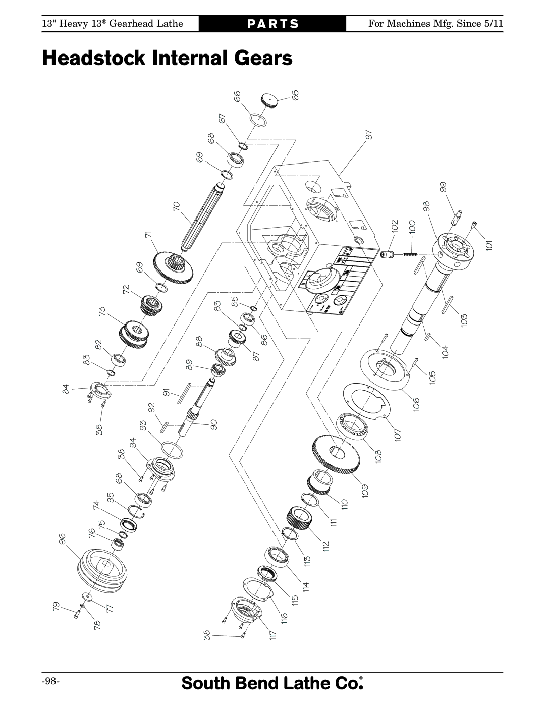 Southbend SB owner manual Headstock Internal Gears 