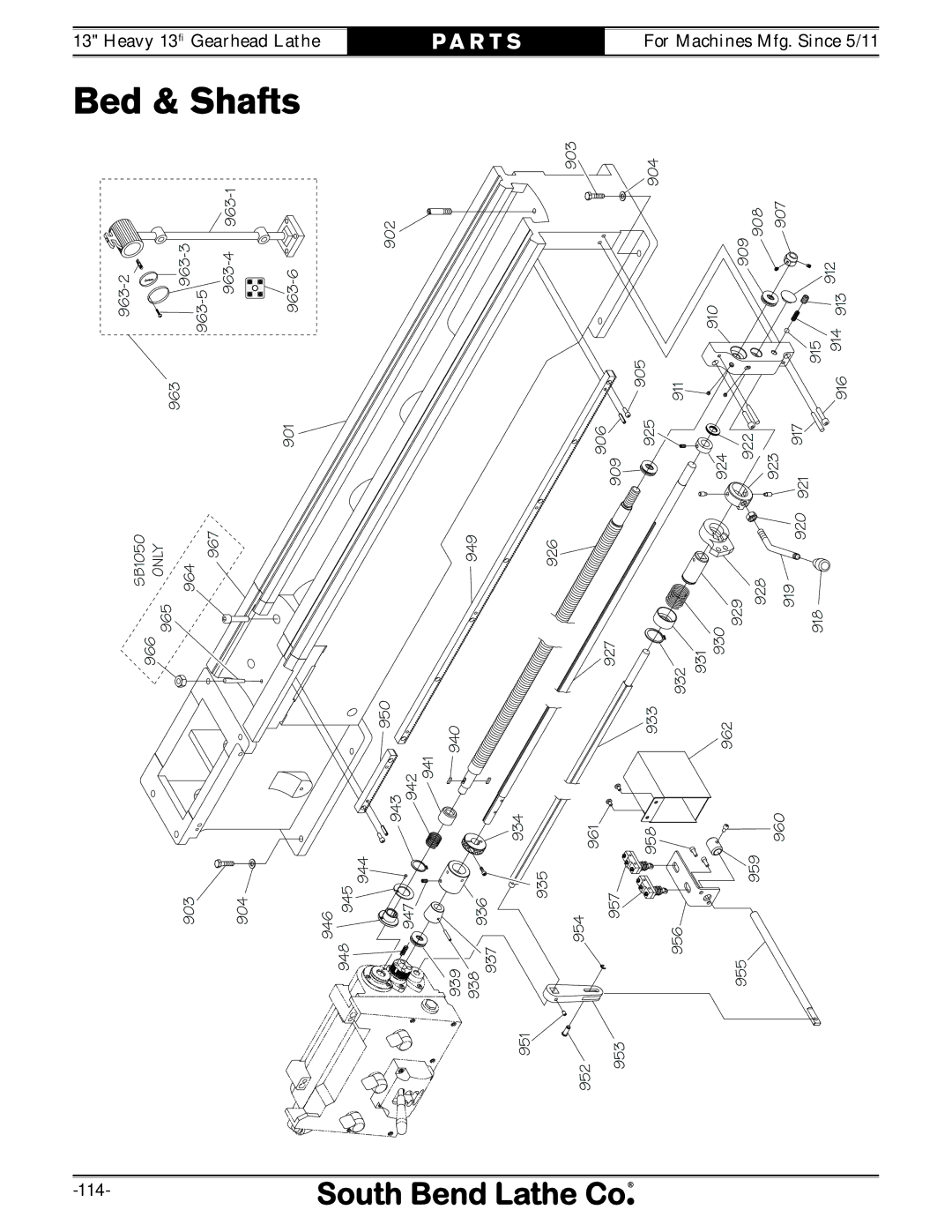 Southbend SB owner manual Bed & Shafts 