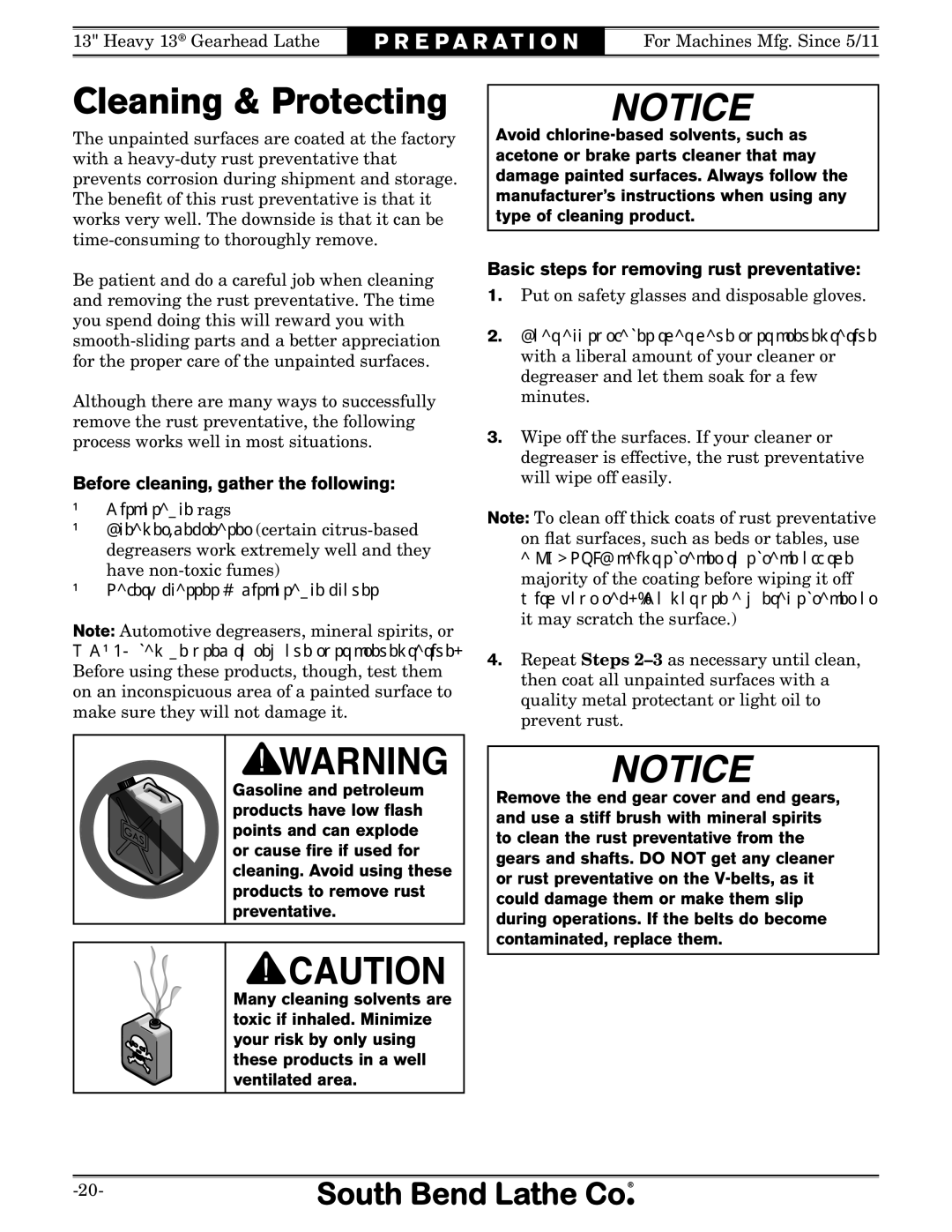 Southbend SB Cleaning & Protecting, Before cleaning, gather the following, Basic steps for removing rust preventative 