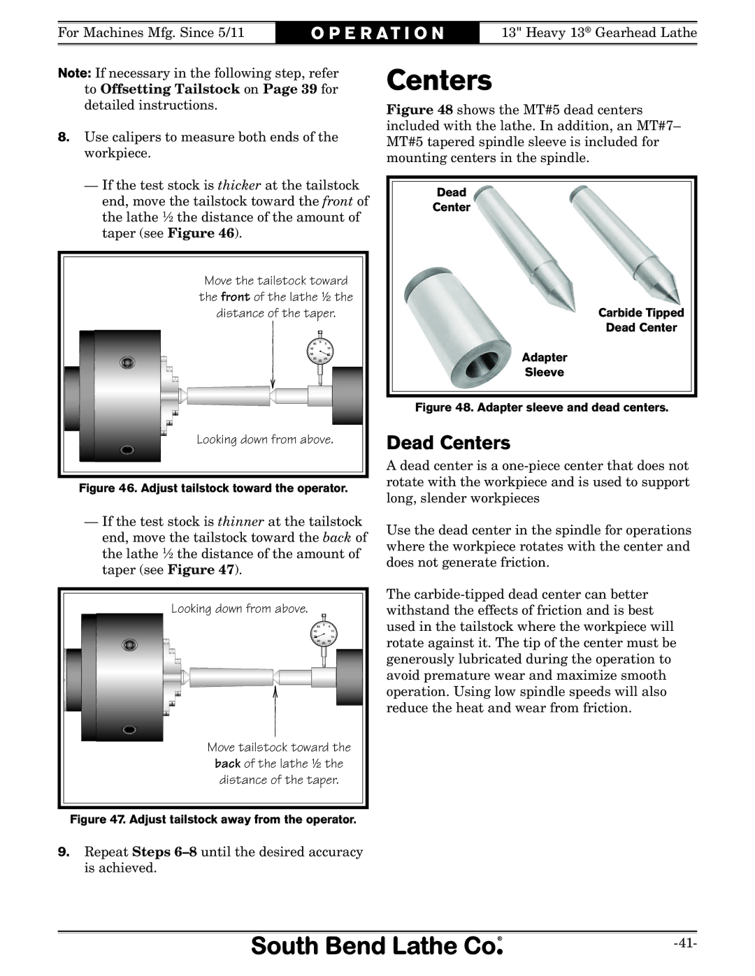 Southbend SB owner manual Dead Centers 