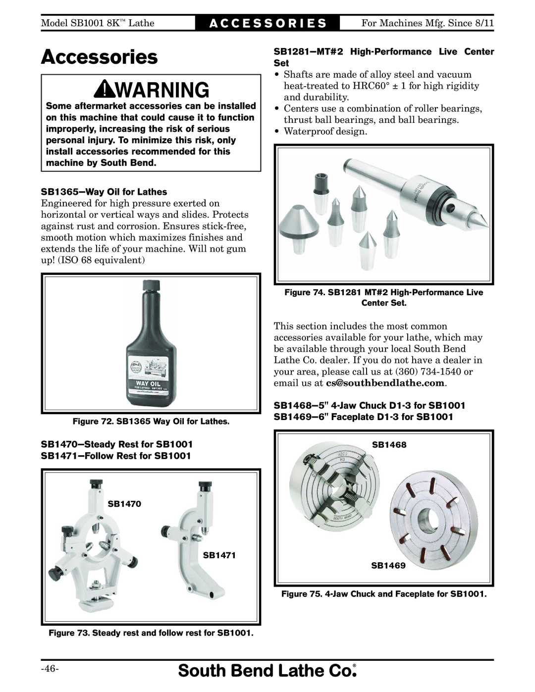 Southbend SB1001 owner manual Accessories, SB1281-MT#2 High-Performance Live Center Set 