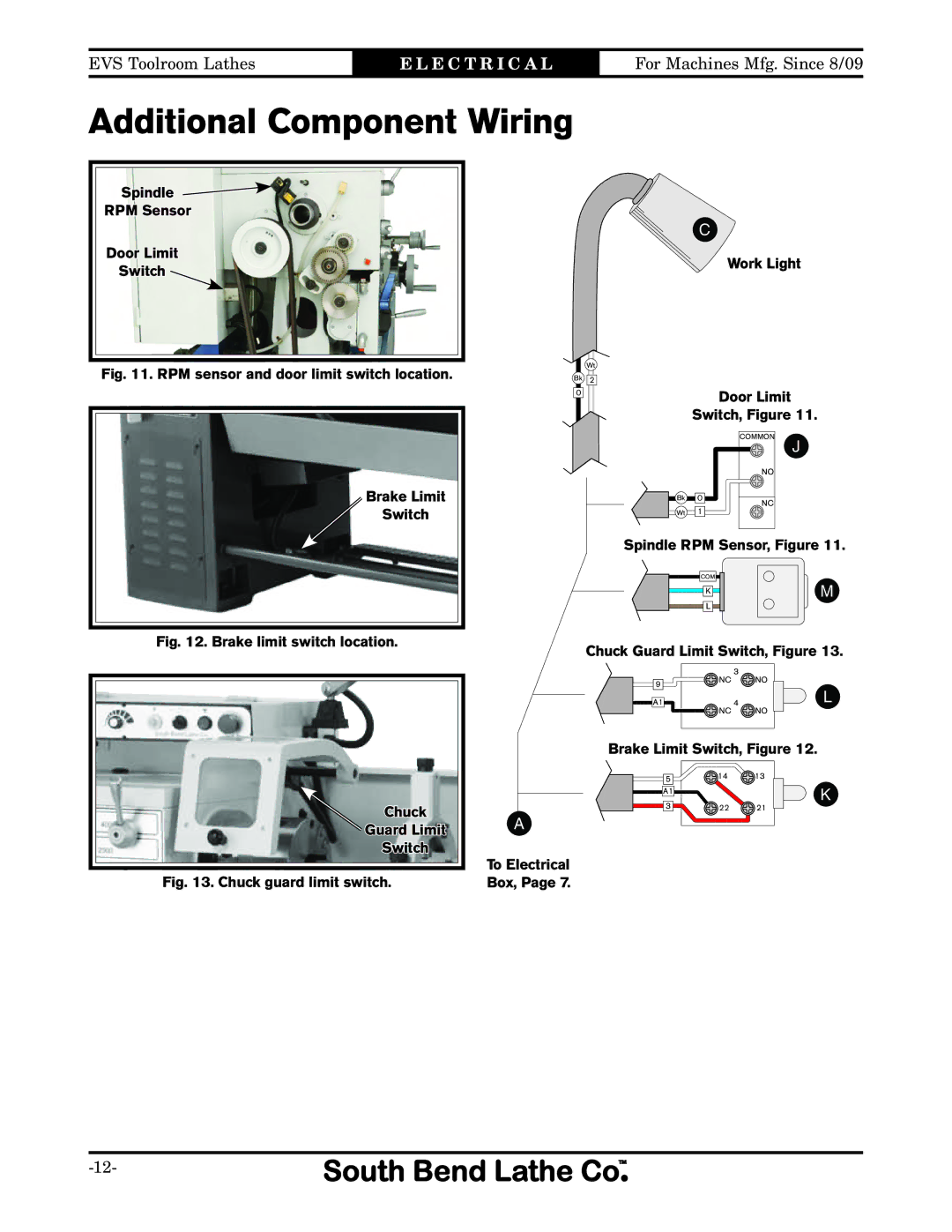 Southbend SB1012 owner manual Additional Component Wiring, Additional com 