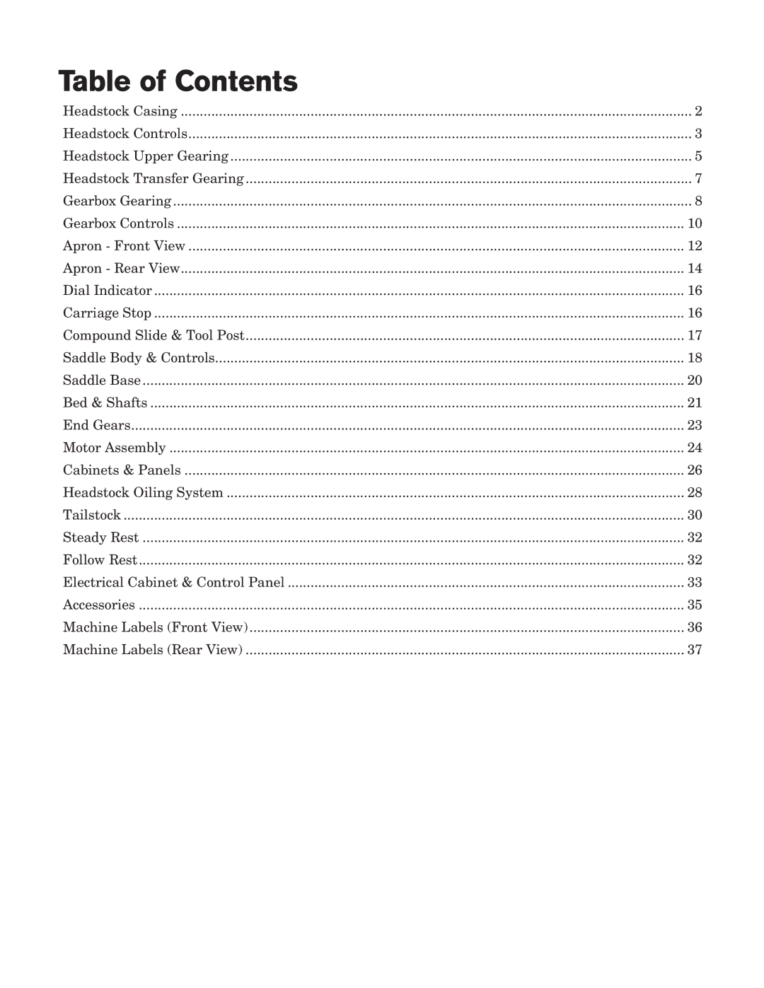 Southbend SB1012 owner manual Table of Contents 