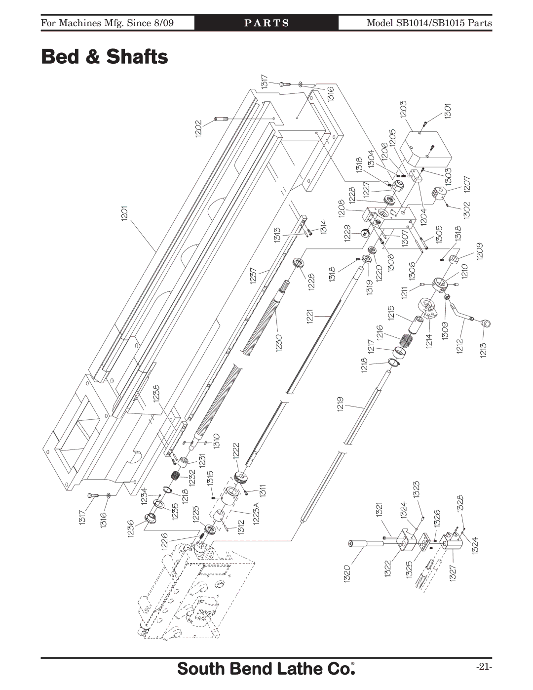 Southbend SB1012 owner manual Bed & Shafts 