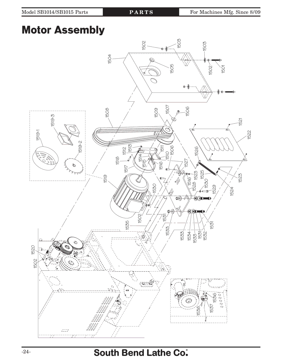 Southbend SB1012 owner manual Motor Assembly 