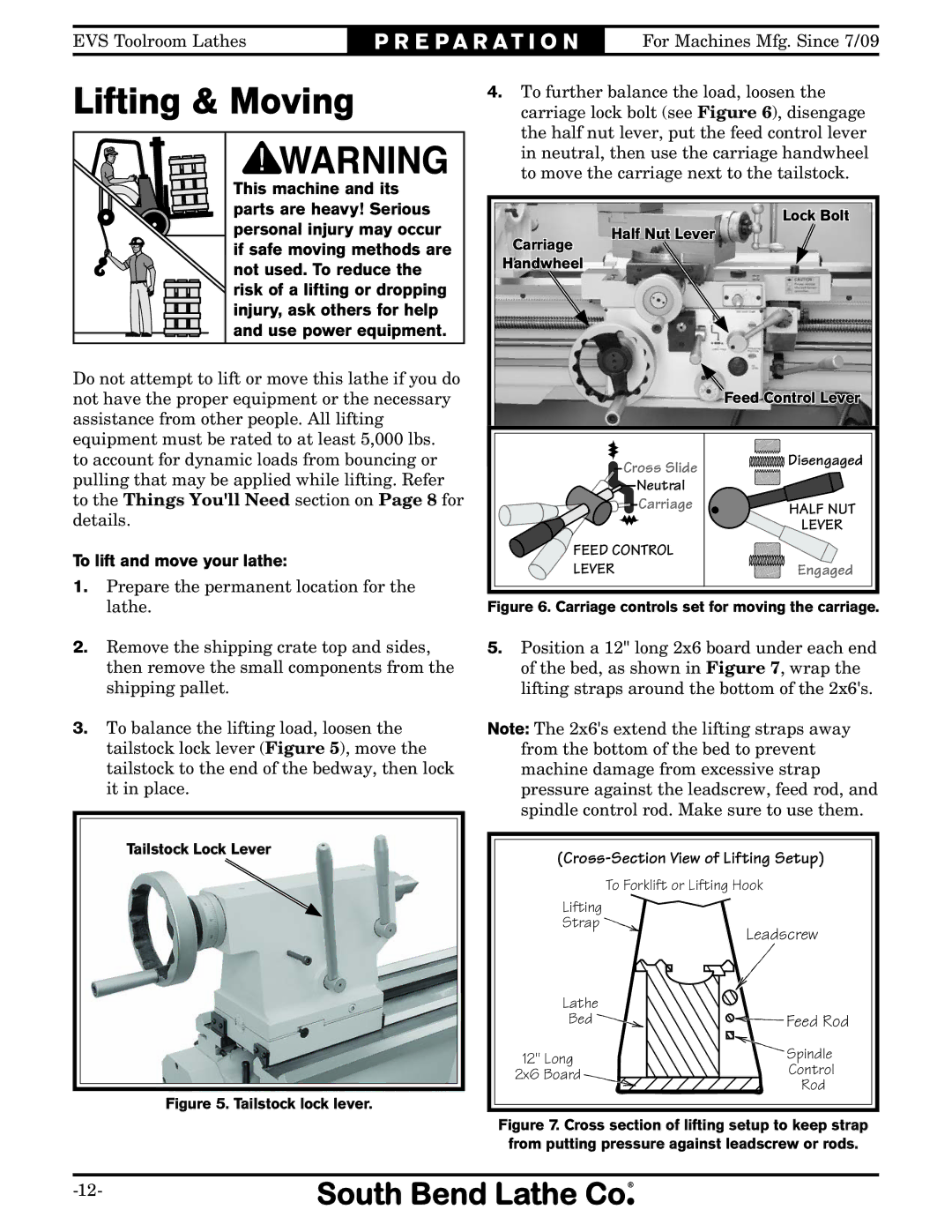 Southbend SB1012 owner manual Lifting & Moving, To lift and move your lathe, Cross-Section View of Lifting Setup 