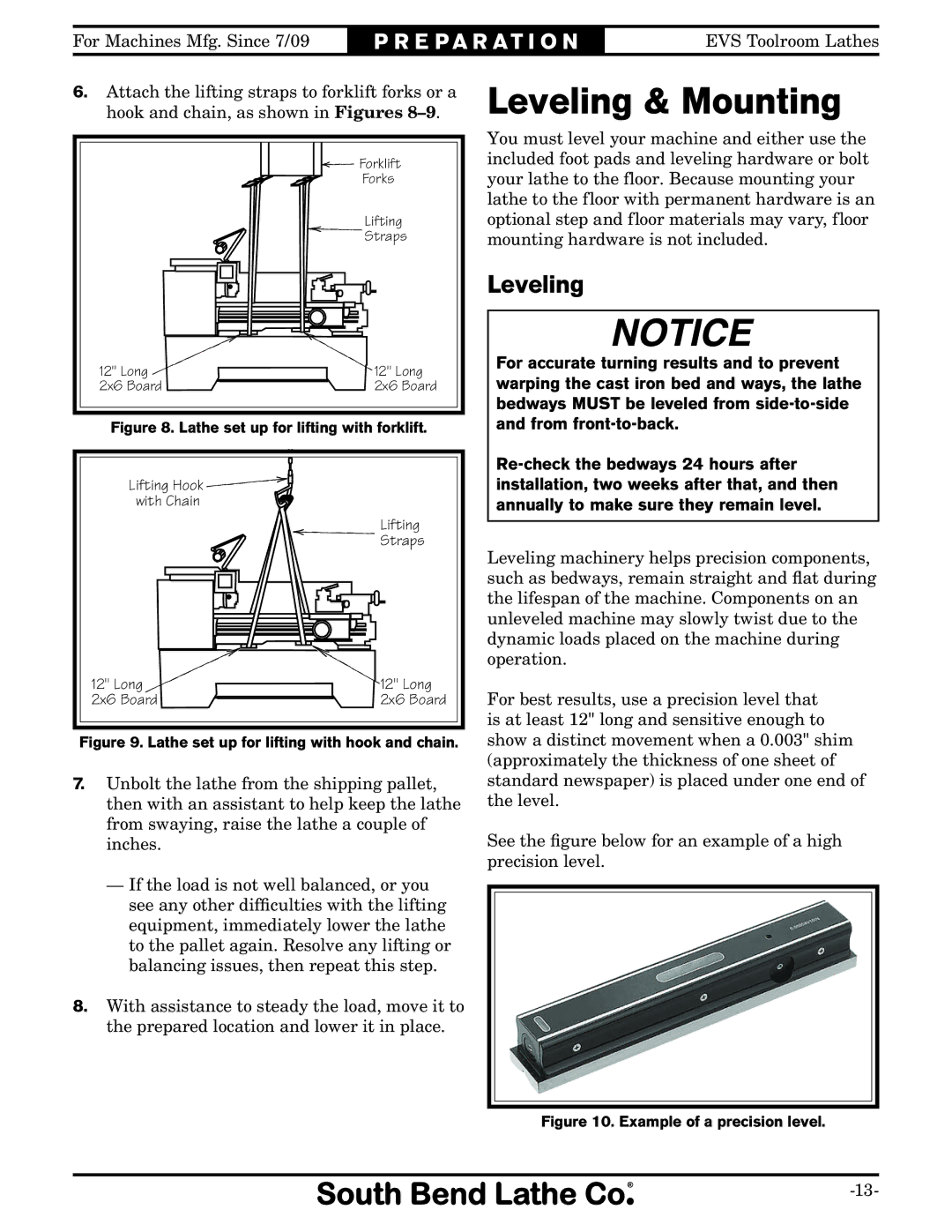 Southbend SB1012 owner manual Leveling & Mounting 