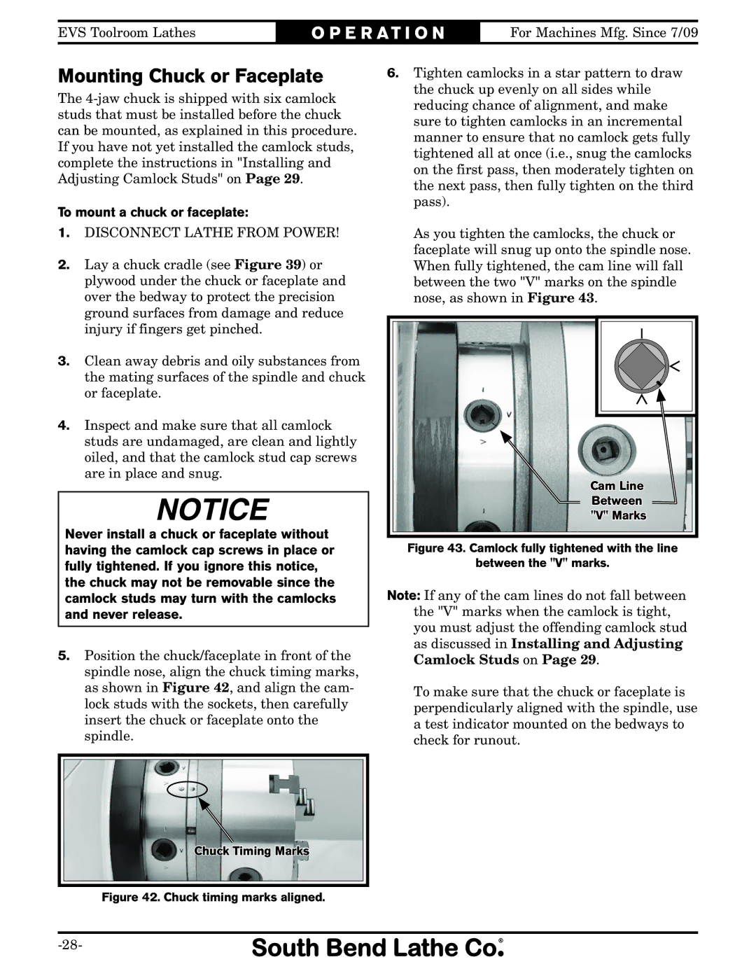 Southbend SB1012 owner manual Mounting Chuck or Faceplate, To mount a chuck or faceplate 