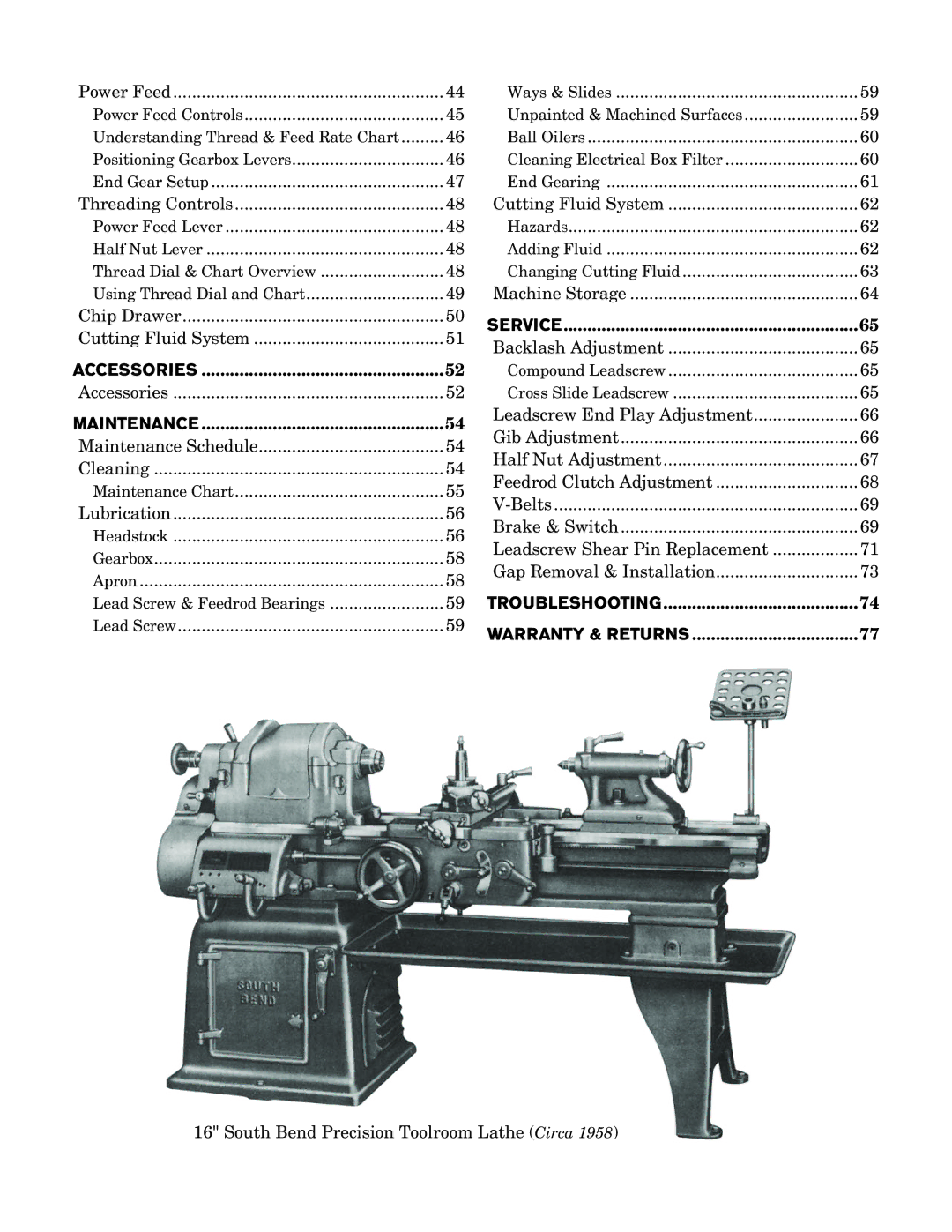 Southbend SB1012 owner manual Accessories 