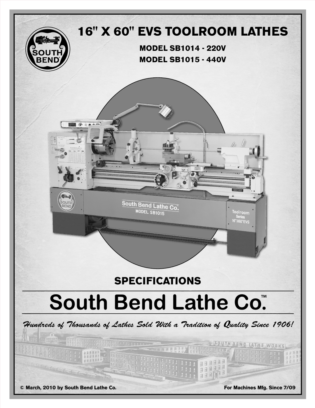 Southbend SB1012 owner manual 16 X 60 EVS Toolroom Lathes 