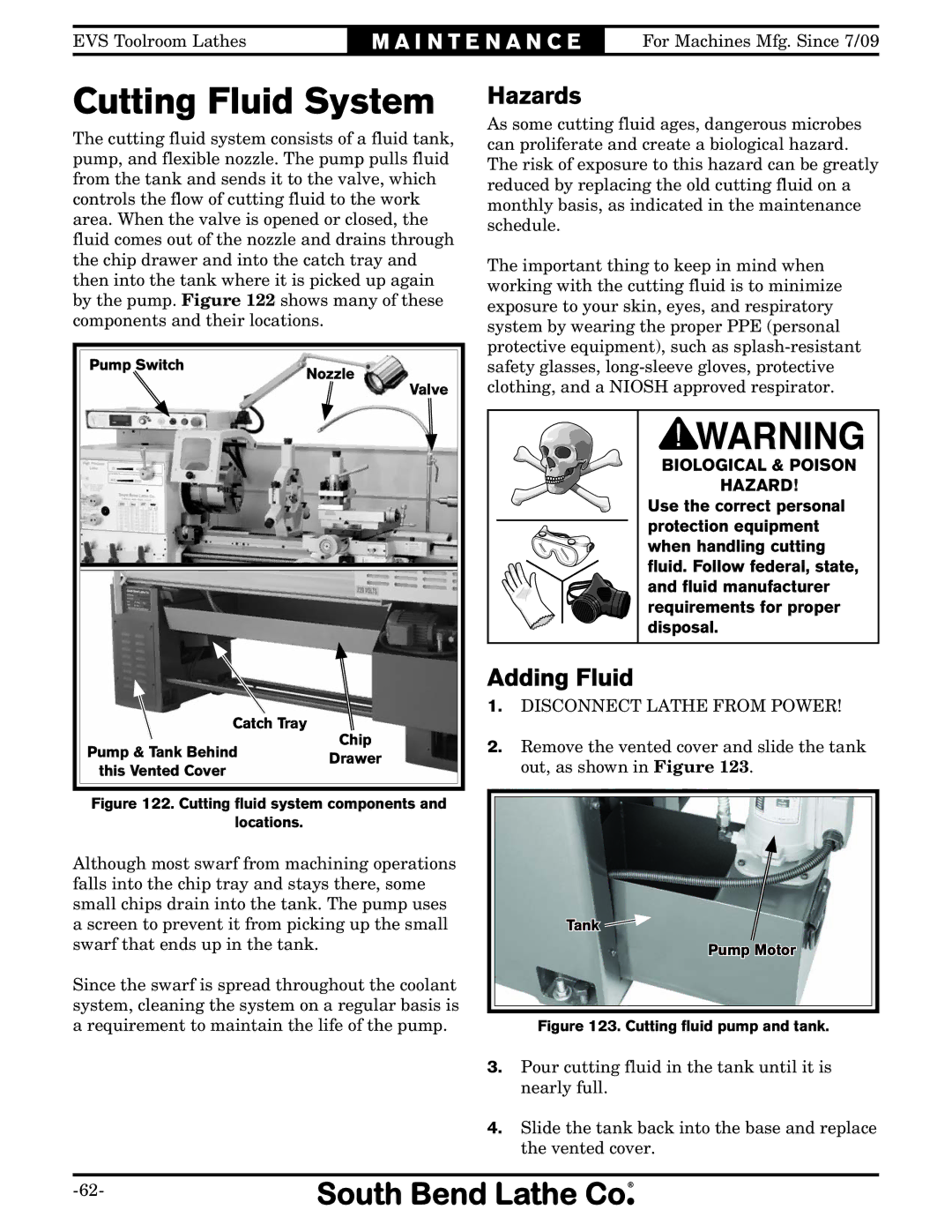 Southbend SB1012, SB1014, SB1015, SB1038, SB1037, SB1013 owner manual Hazards, Adding Fluid 