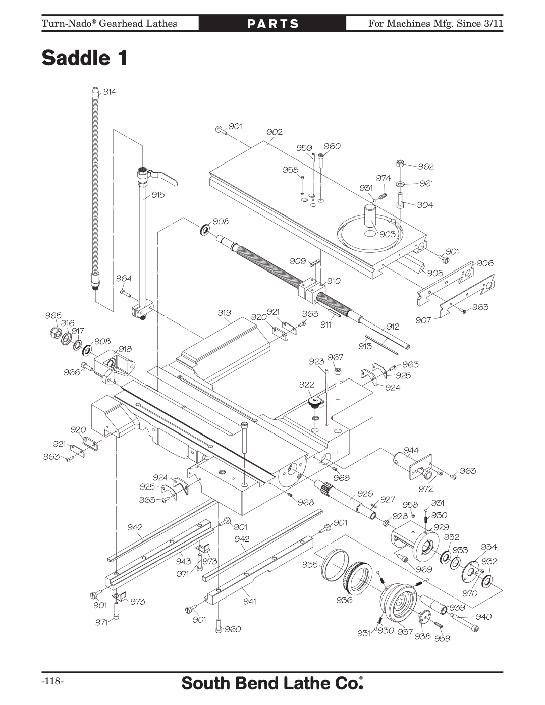 Southbend SB10146PF owner manual Saddle 