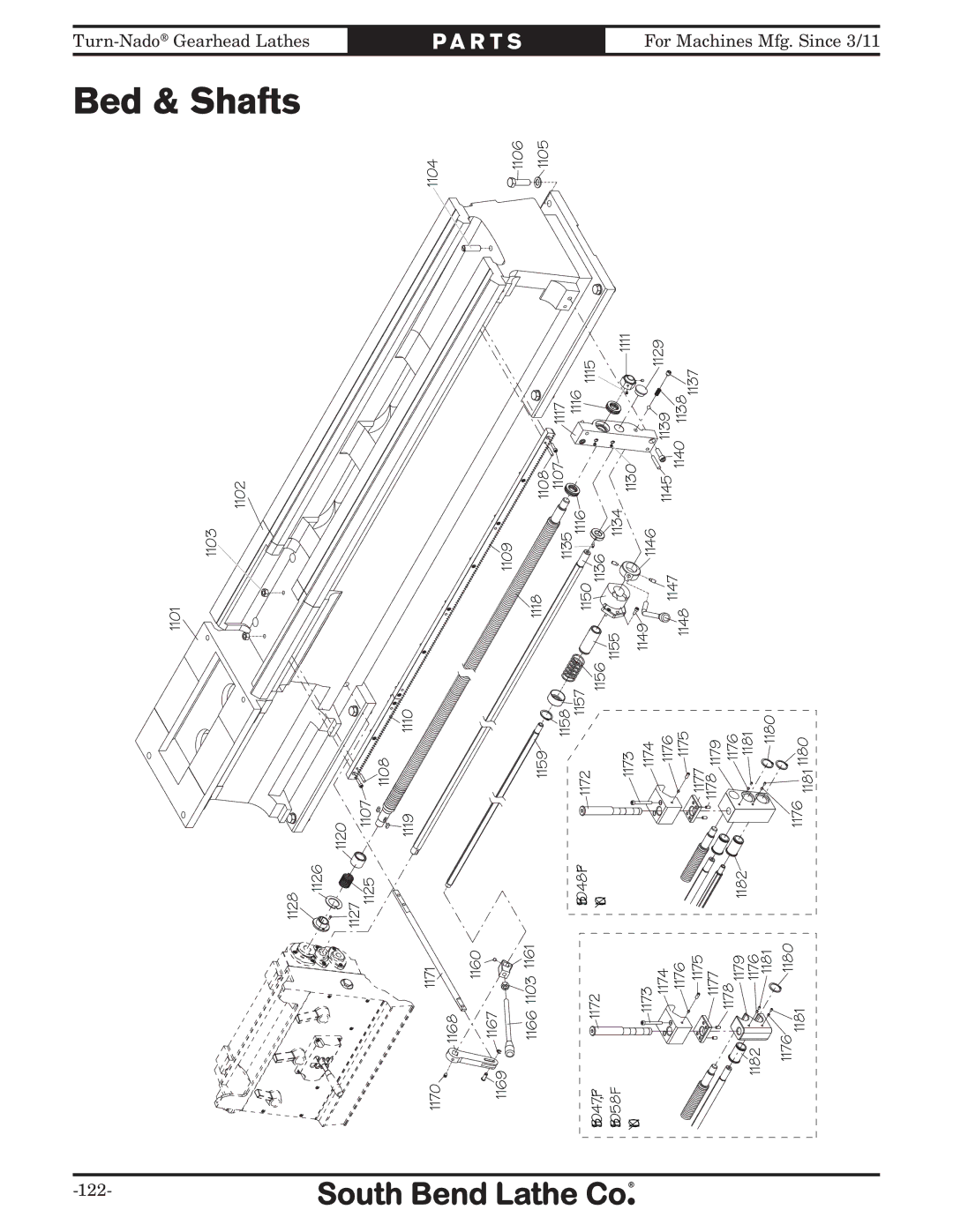 Southbend SB10146PF owner manual Bed & Shafts 