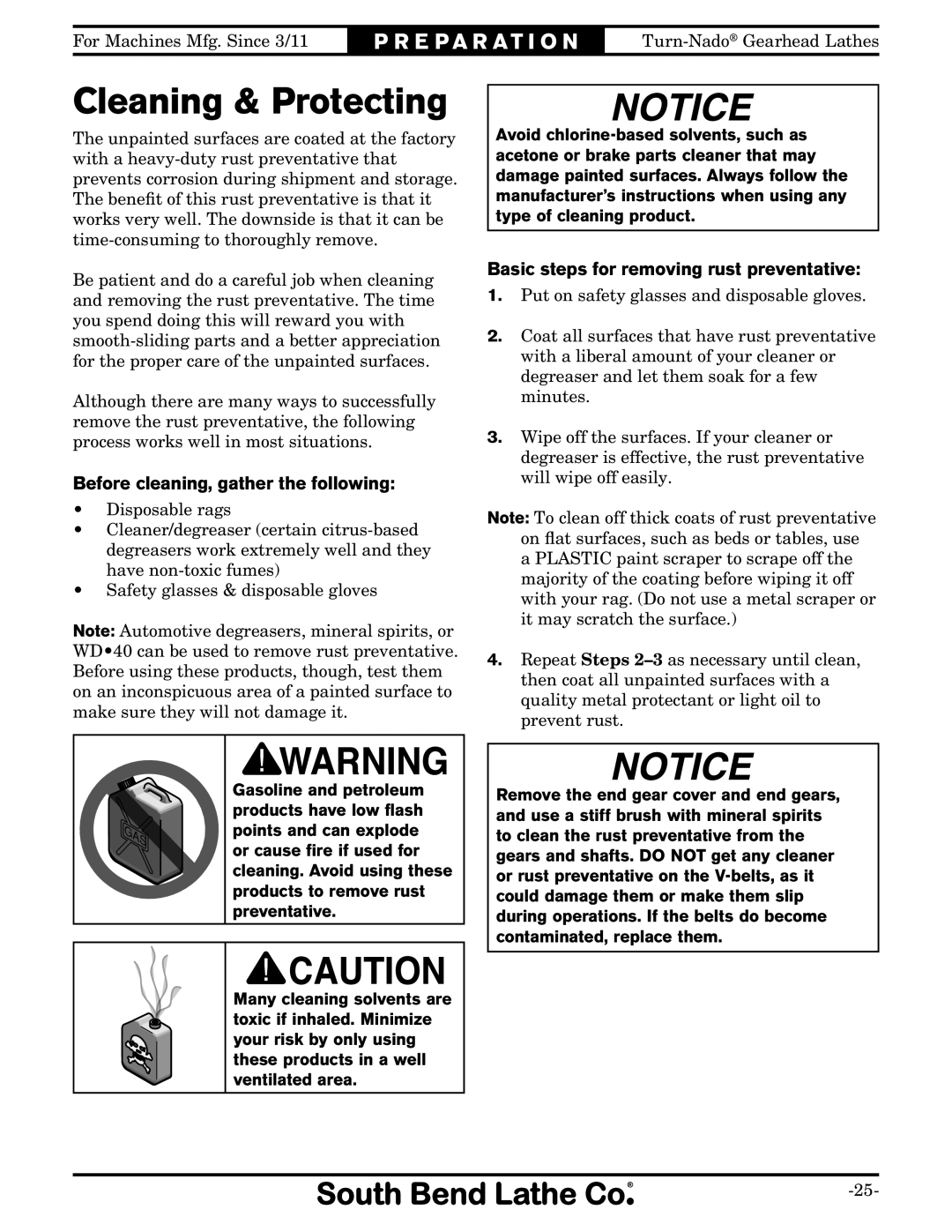 Southbend SB10146PF owner manual Cleaning & Protecting, Before cleaning, gather the following 