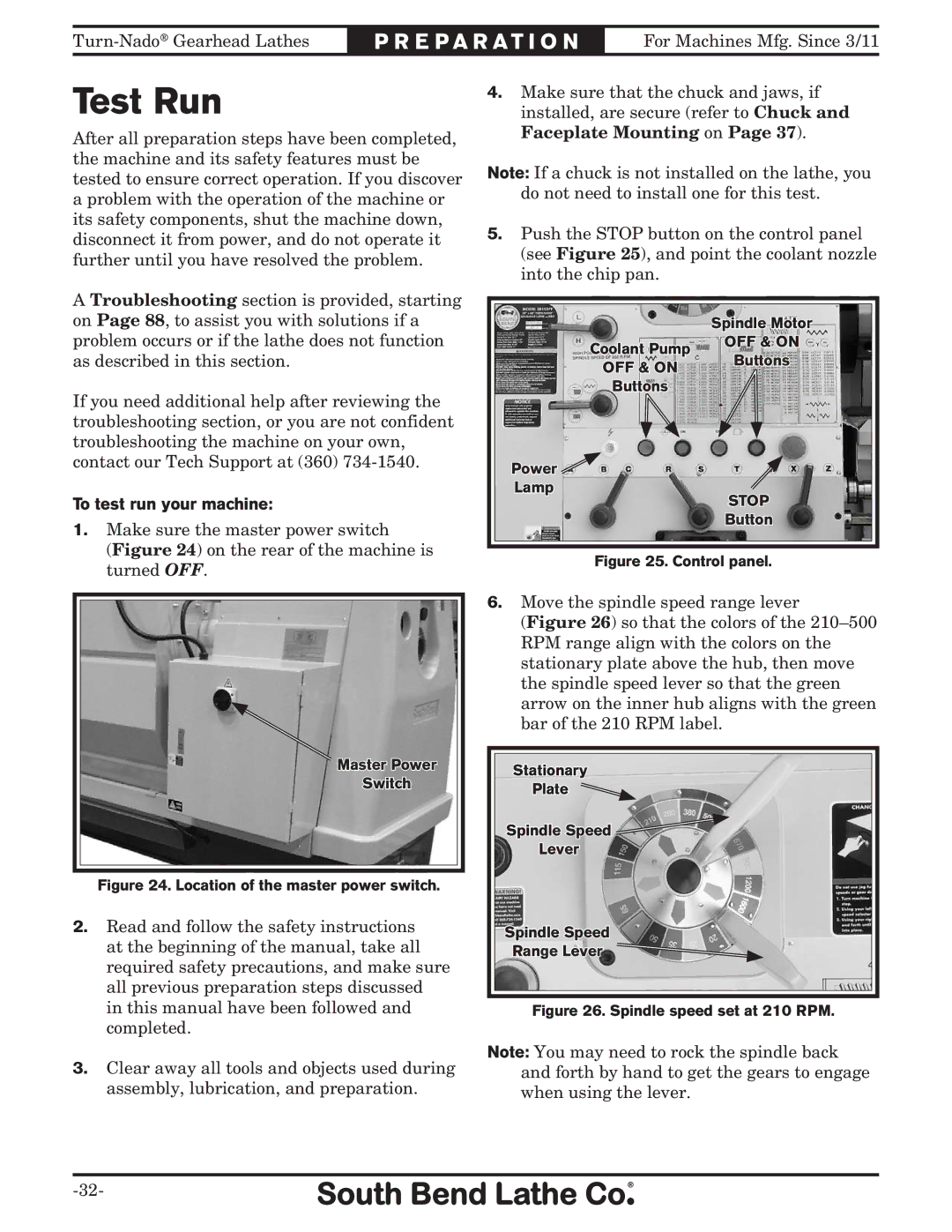 Southbend SB10146PF owner manual Test Run, To test run your machine 