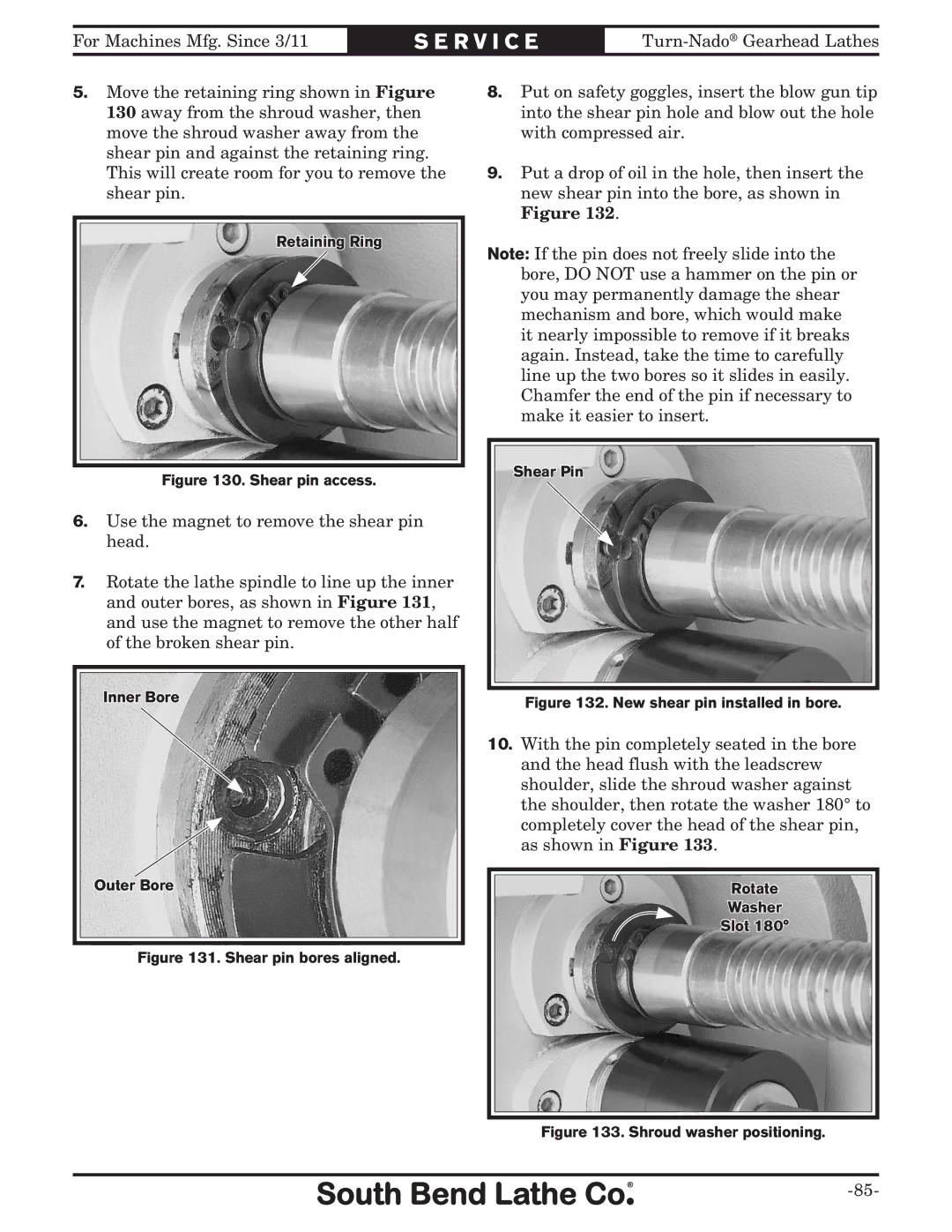 Southbend SB10146PF owner manual Shear pin access 