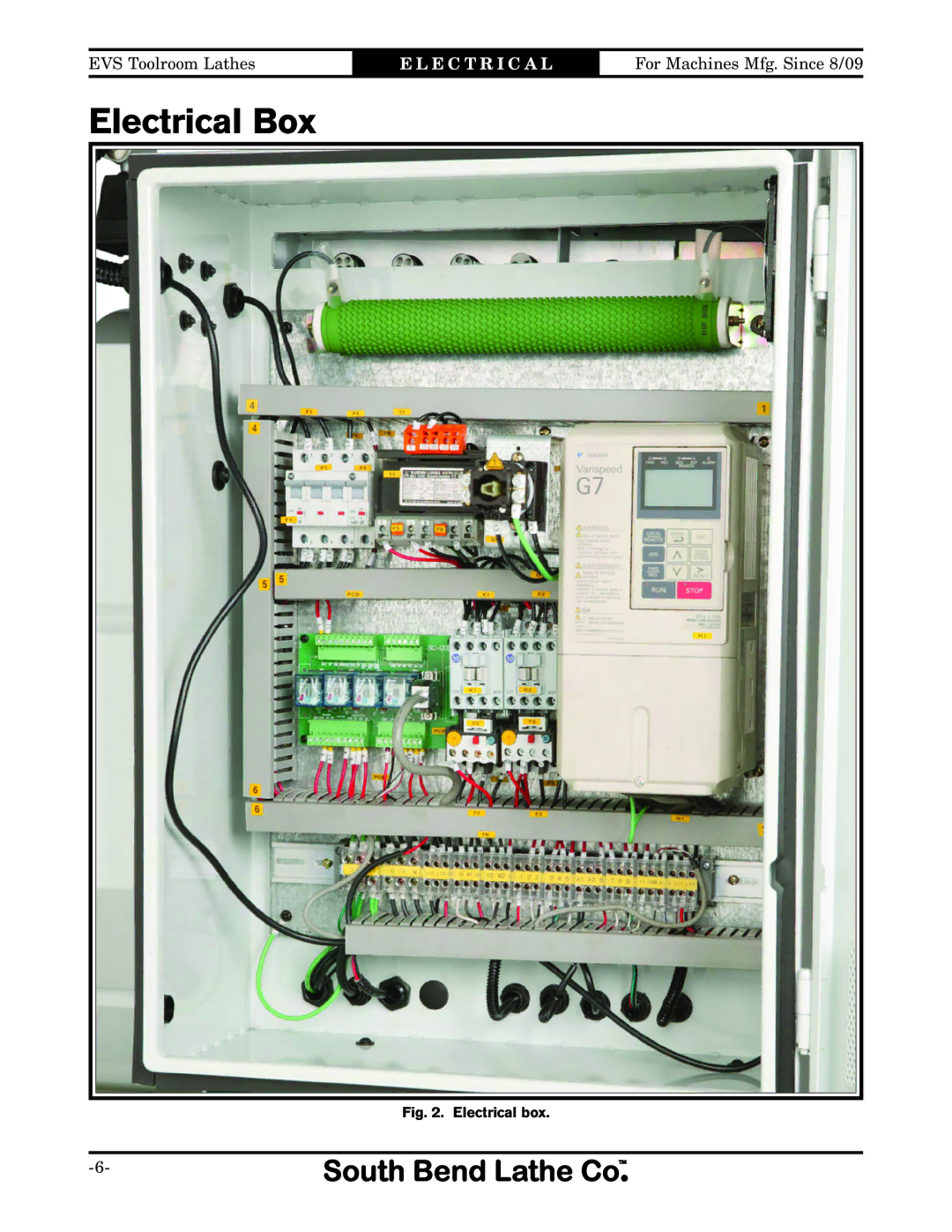 Southbend SB1014F specifications Electrical Box, Electrical box 