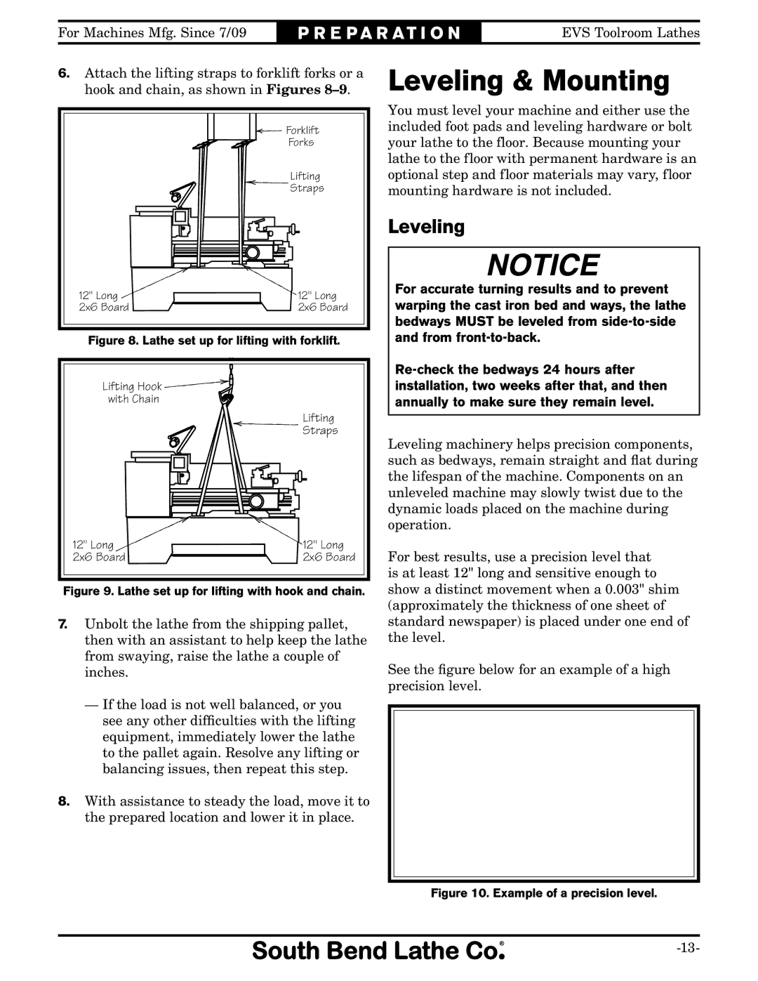 Southbend SB1014F specifications Leveling & Mounting 