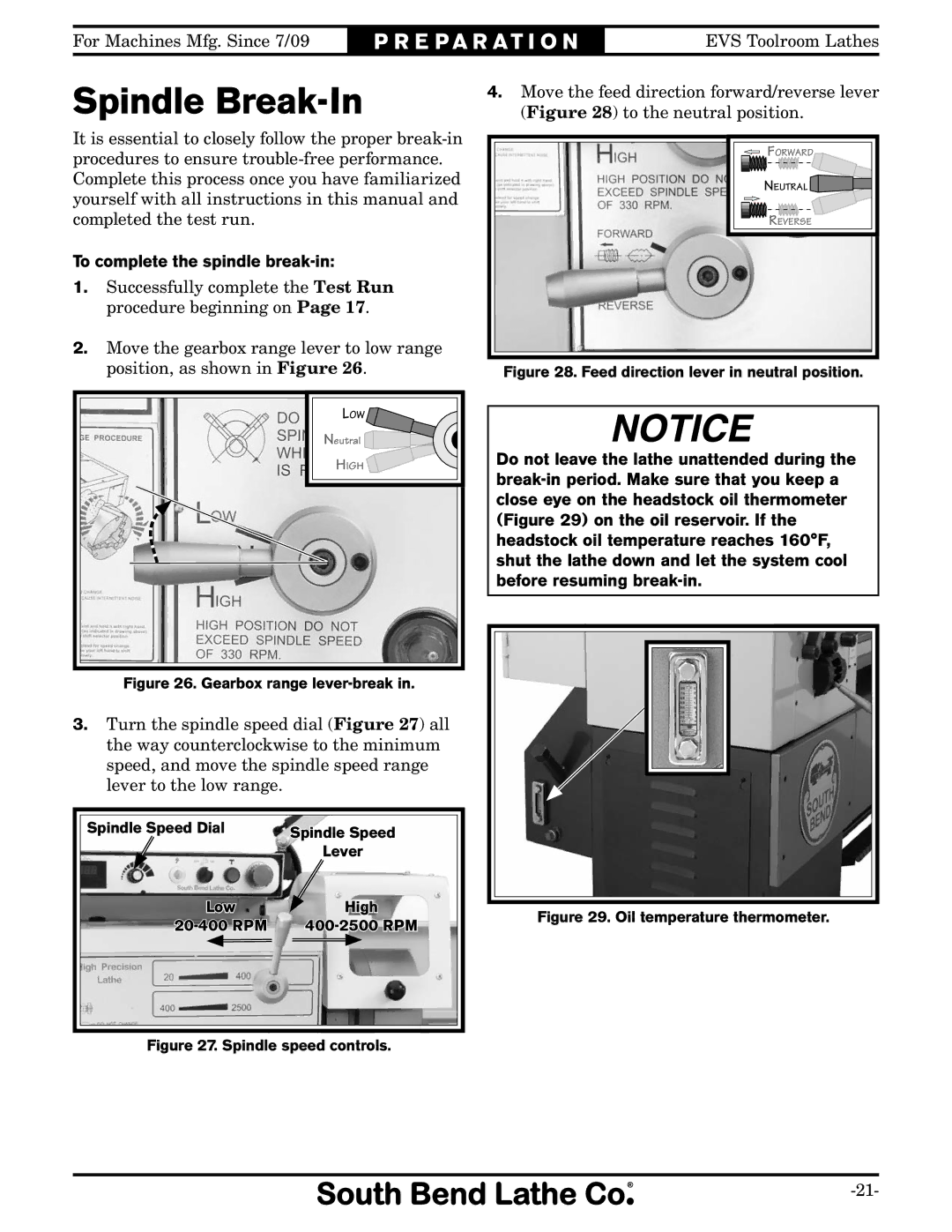 Southbend SB1014F specifications Spindle Break-In, To complete the spindle break-in 