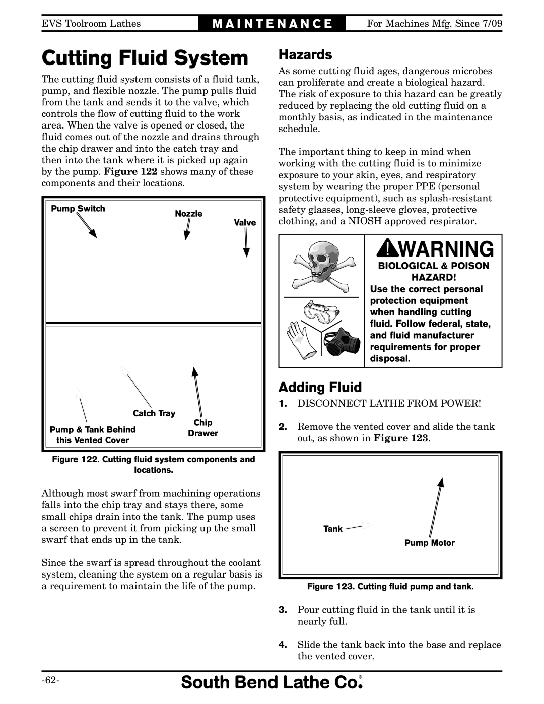 Southbend SB1014F specifications Hazards, Adding Fluid 