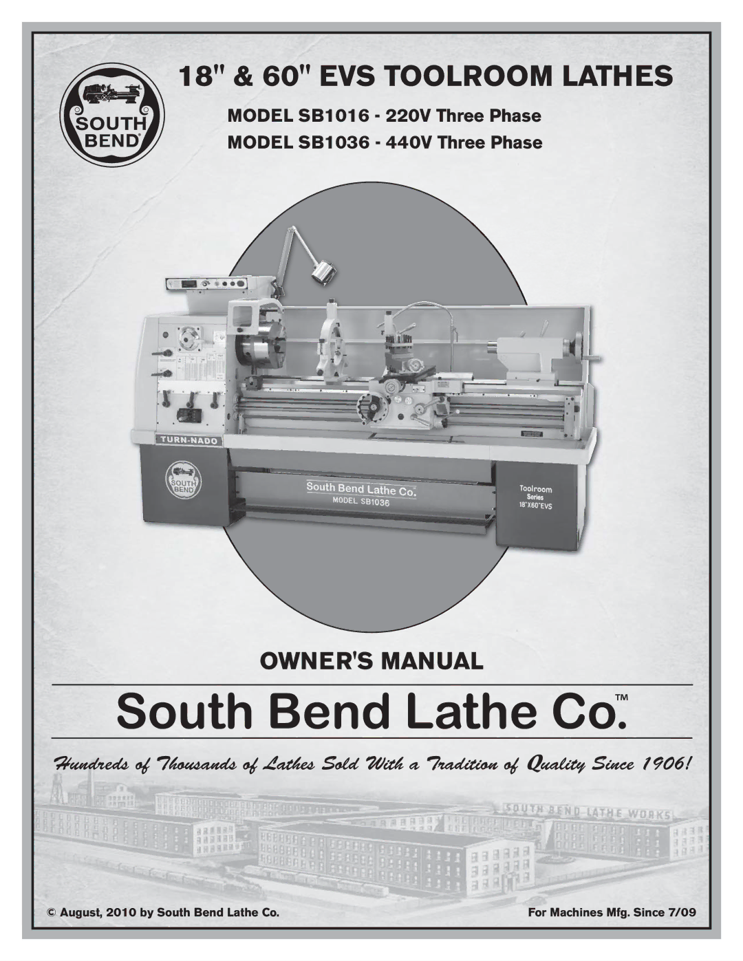 Southbend sb1016 owner manual 18 & 60 EVS Toolroom Lathes 