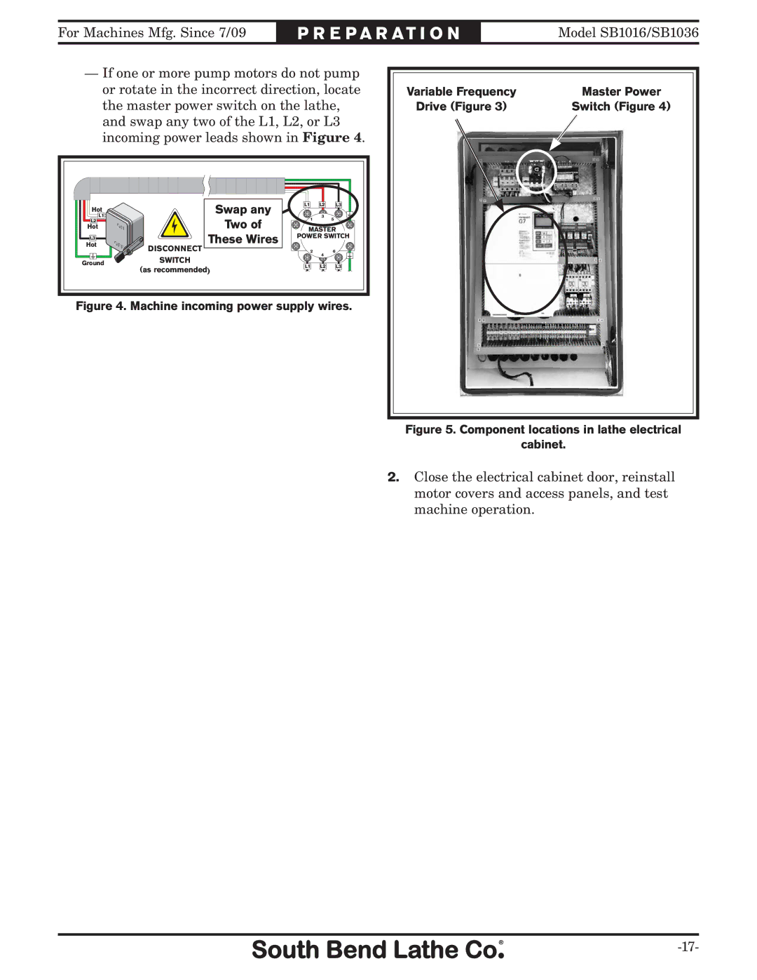 Southbend sb1016 owner manual Machine incoming power supply wires 