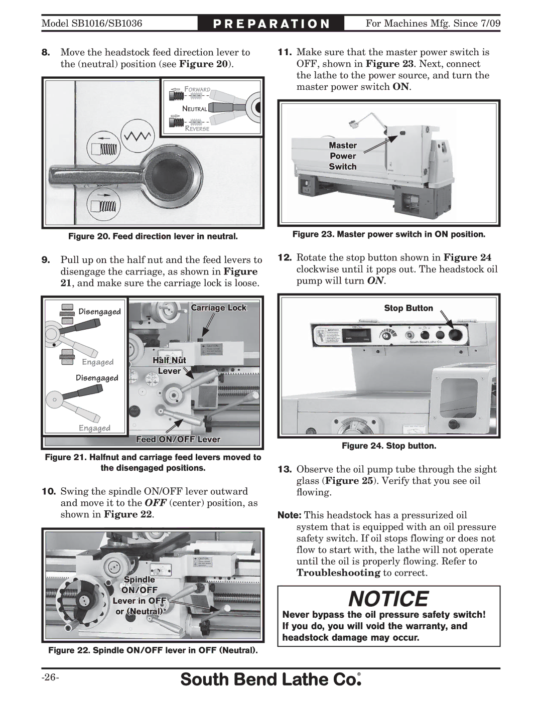 Southbend sb1016 owner manual On/Off 