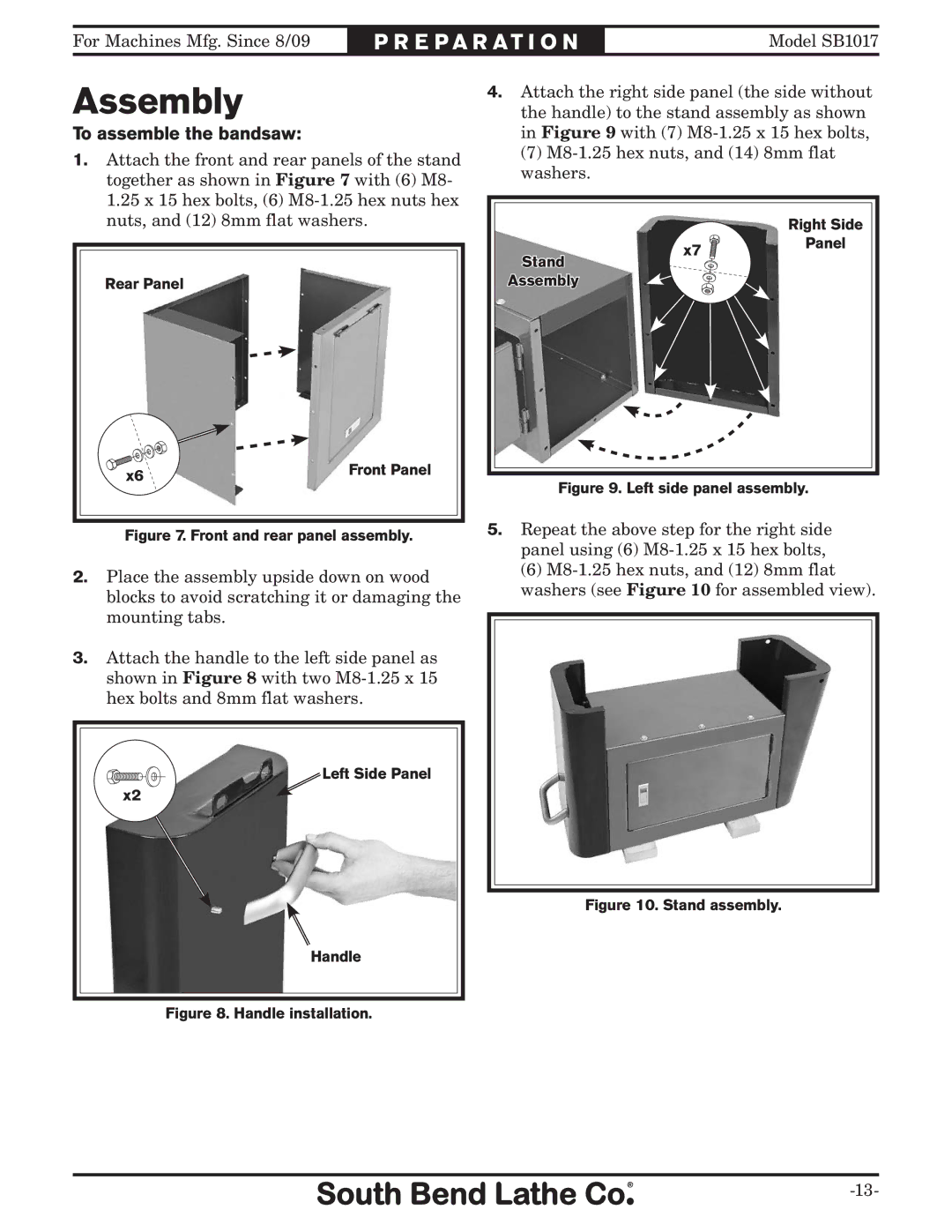 Southbend SB1017 owner manual Assembly, To assemble the bandsaw 