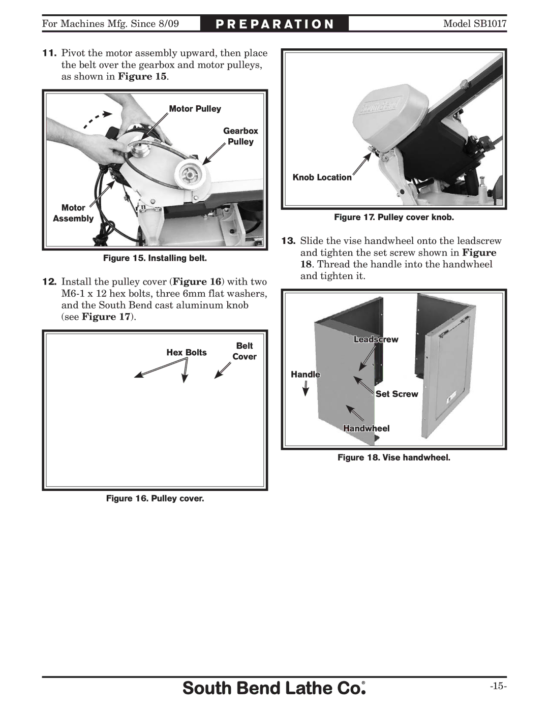 Southbend SB1017 owner manual Installing belt 