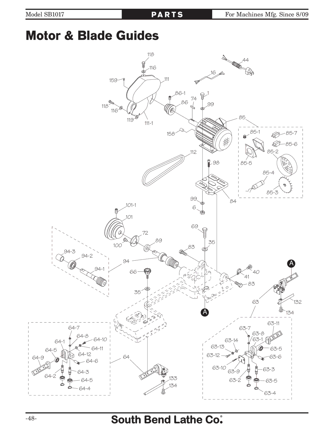 Southbend SB1017 owner manual Motor & Blade Guides 