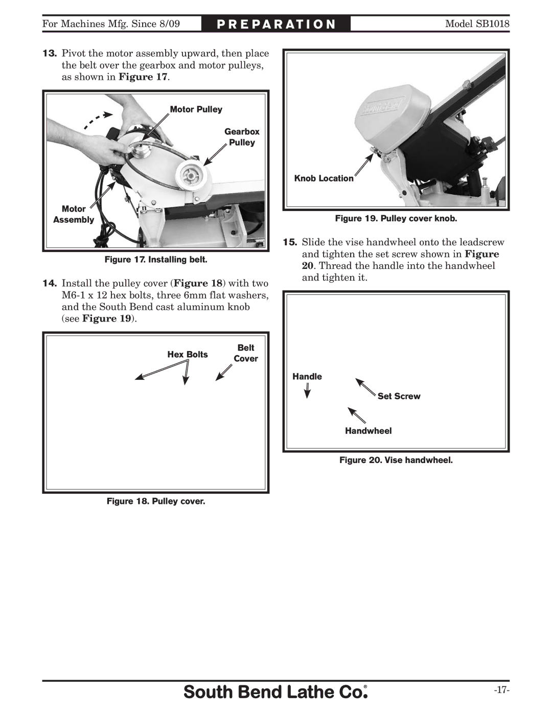 Southbend sb1018 owner manual Installing belt 