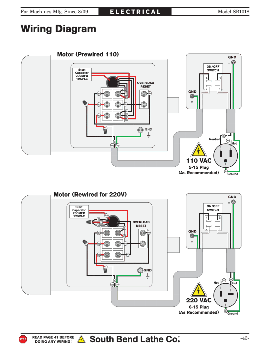 Southbend sb1018 owner manual Wiring Diagram 