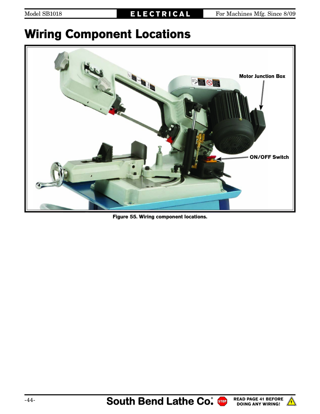 Southbend sb1018 owner manual Wiring Component Locations, Wiring component locations 