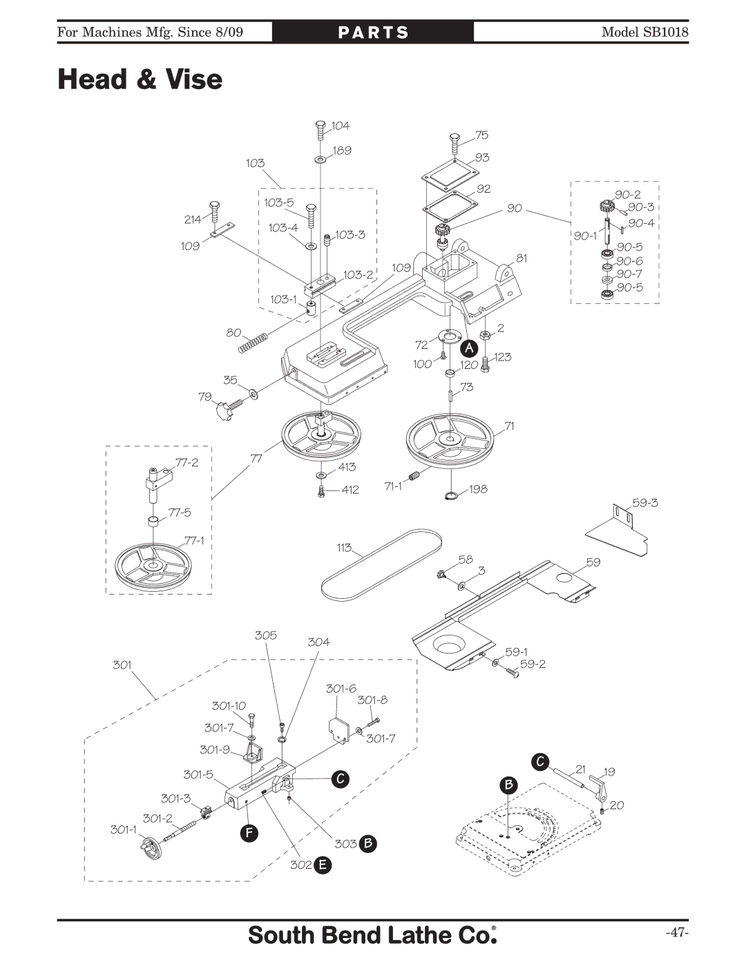 Southbend sb1018 owner manual Head & Vise 