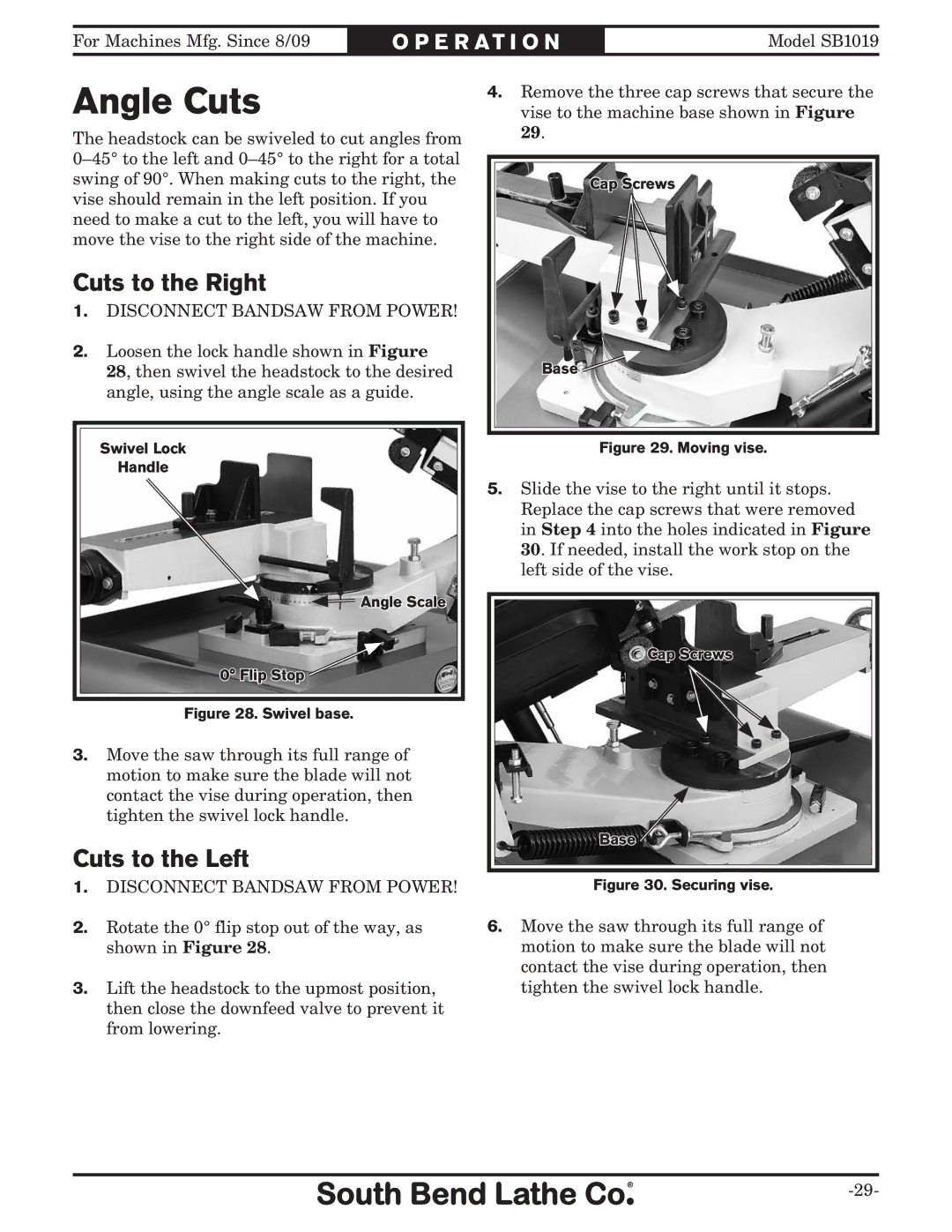 Southbend SB1019 owner manual Angle Cuts, Cuts to the Right, Cuts to the Left 