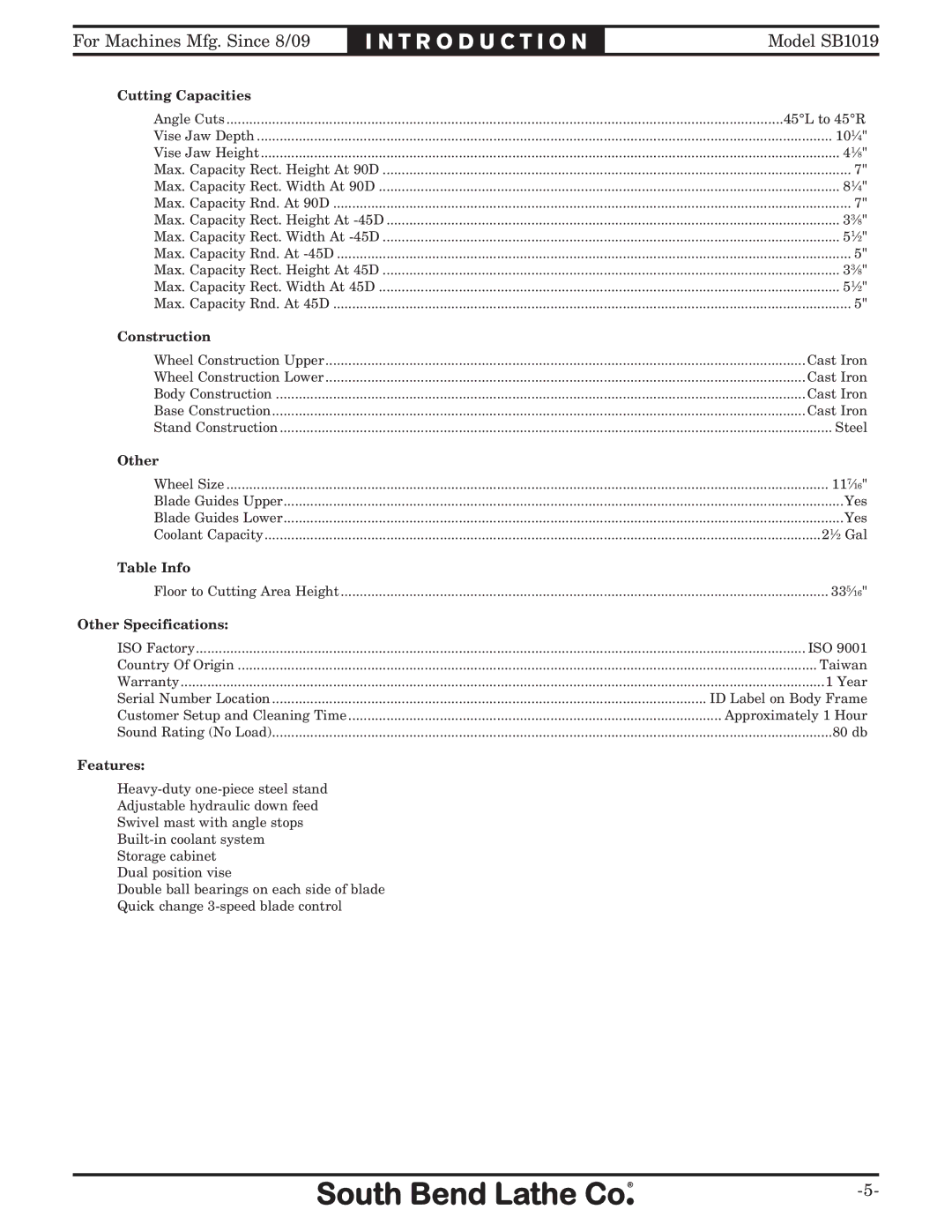 Southbend SB1019 owner manual Other 