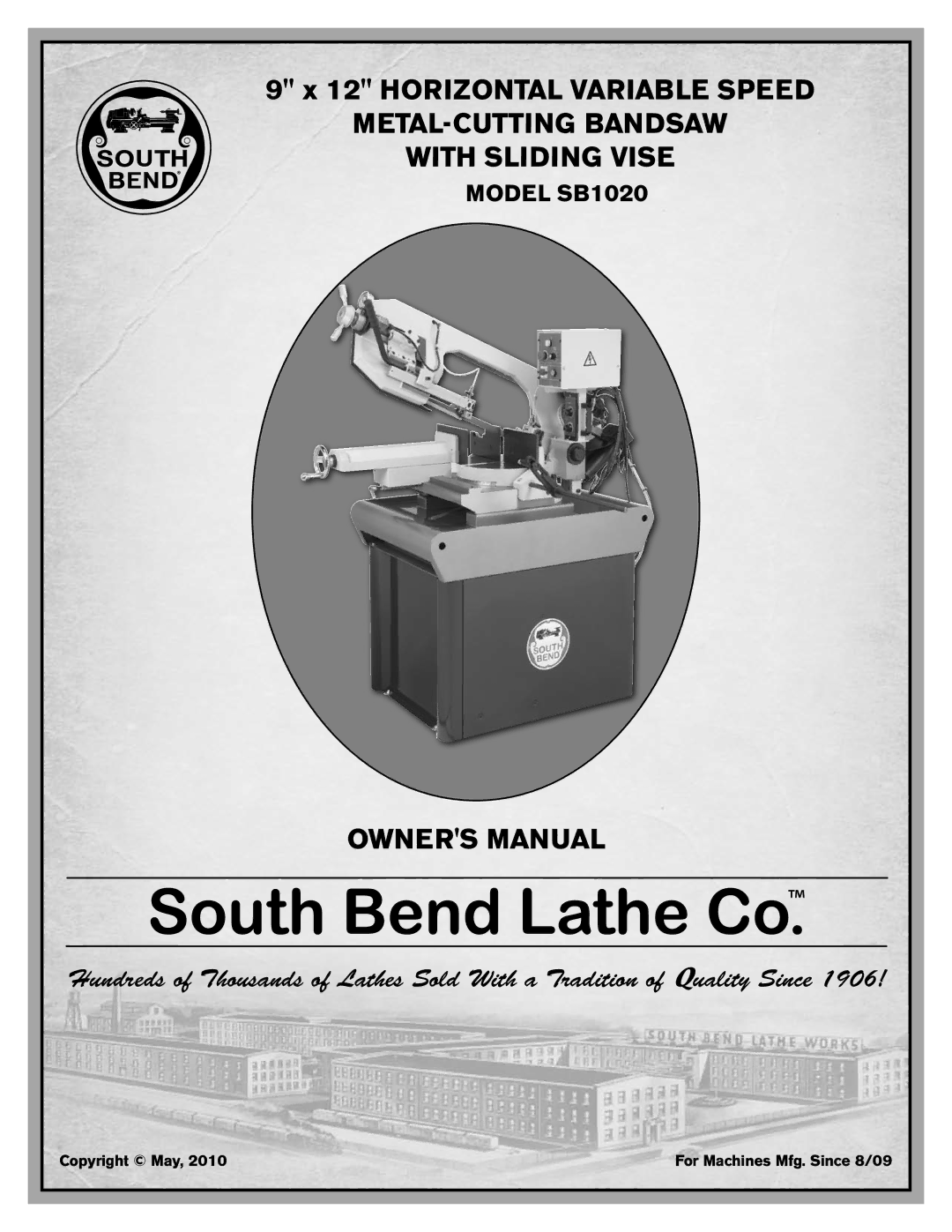 Southbend owner manual Model SB1020 