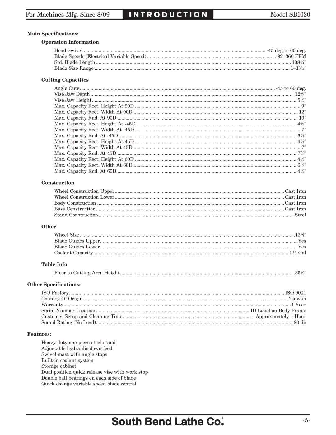 Southbend SB1020 owner manual Other 