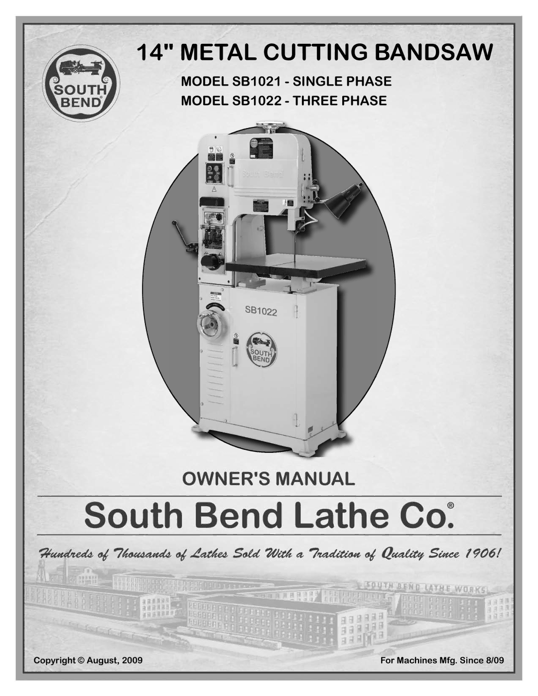 Southbend SB1022, SB1021 manual Metal Cutting Bandsaw 