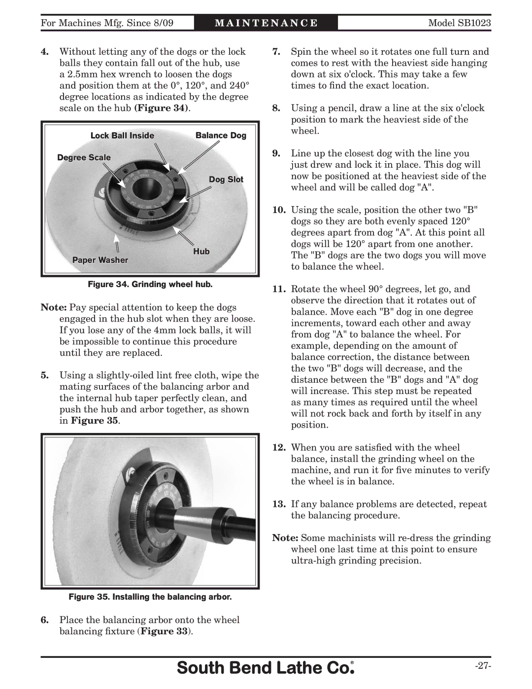 Southbend SB1023 manual I N T E N a N C E 