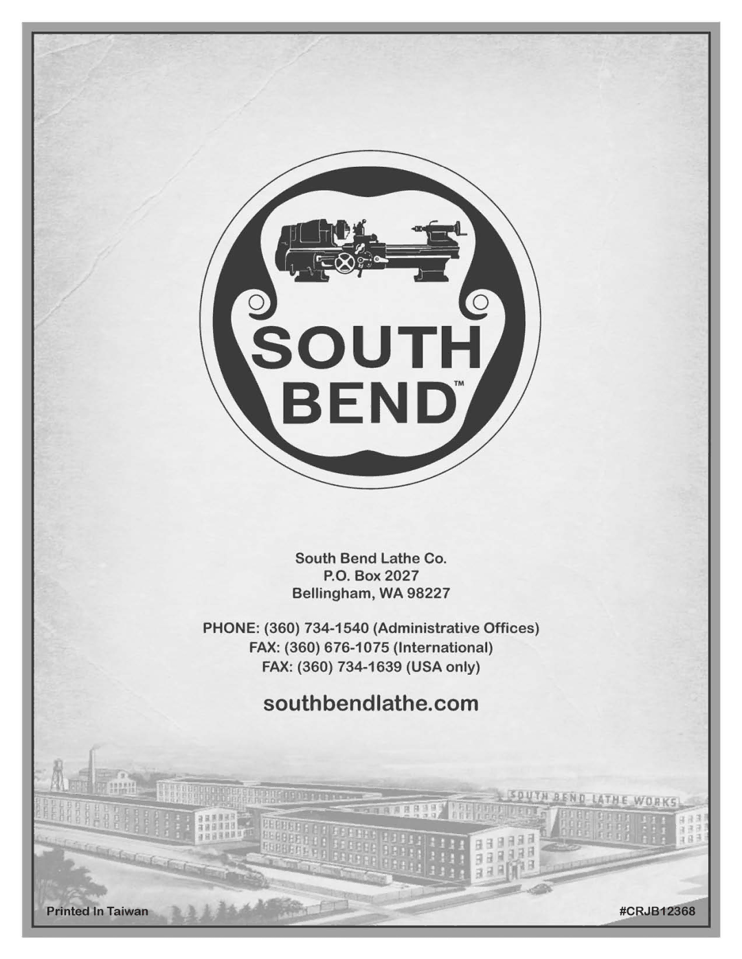 Southbend SB1023 manual #CRJB12368 