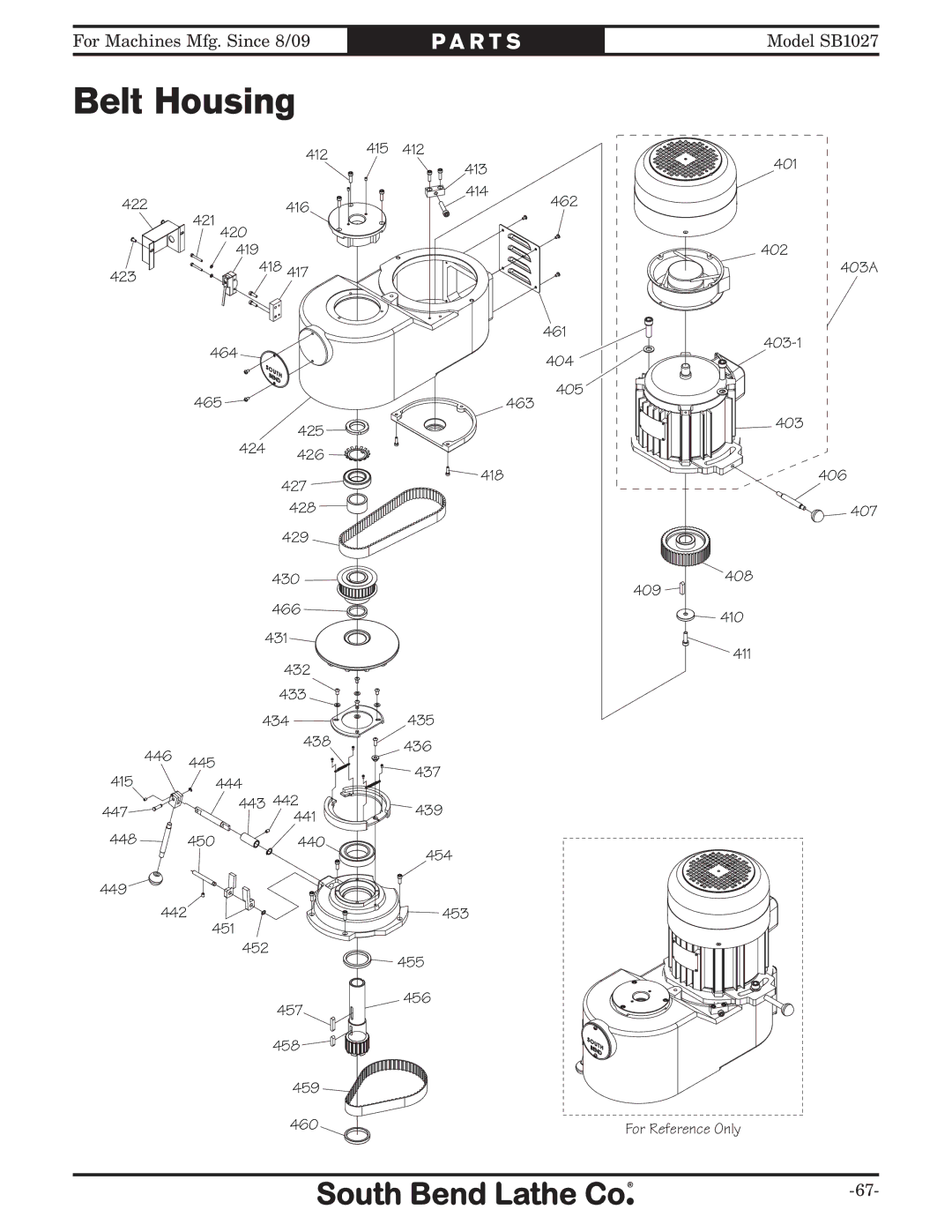 Southbend SB1027 owner manual Belt Housing 