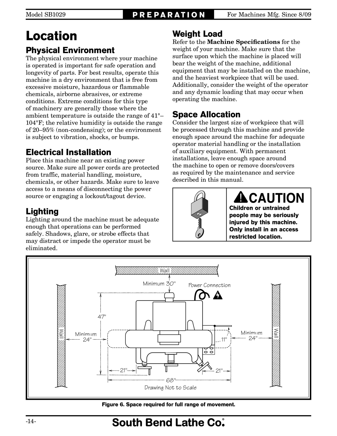 Southbend SB1029 owner manual Location 