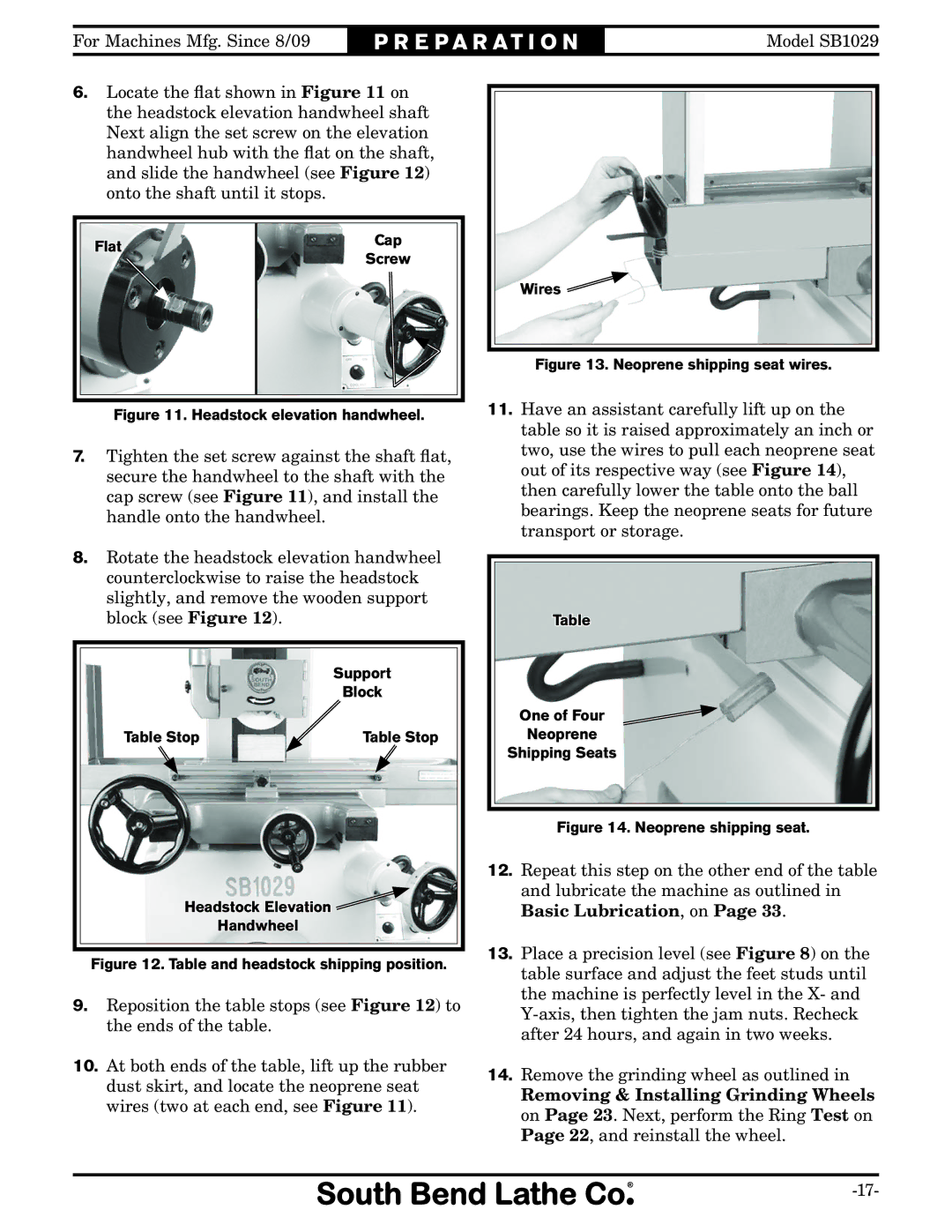 Southbend SB1029 owner manual Headstock elevation handwheel 