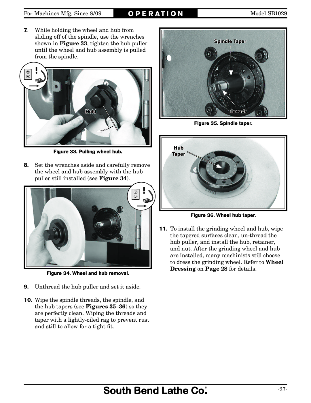 Southbend SB1029 owner manual Pulling wheel hub 